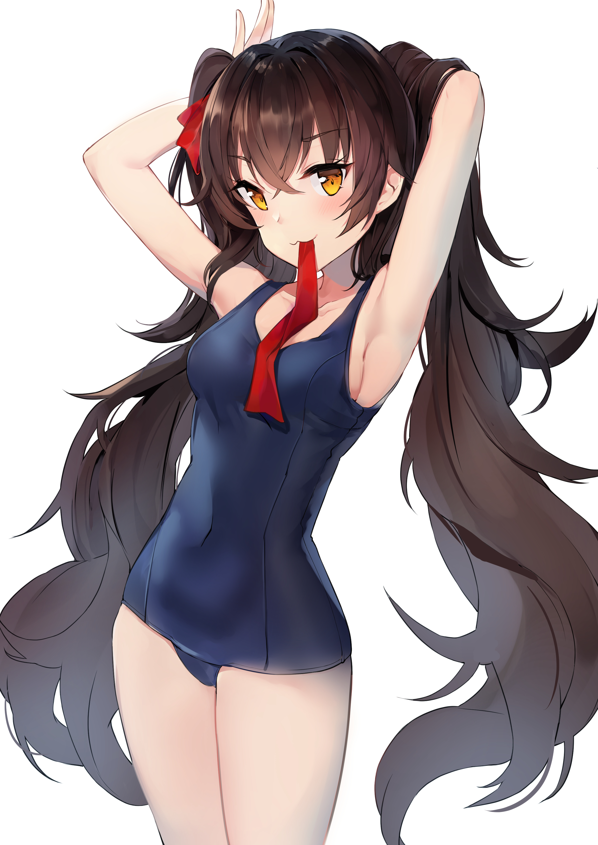 Anime 2480x3508 white background simple background twintails yellow eyes long hair swimwear brown eyes school swimsuits Girls Frontline Bada