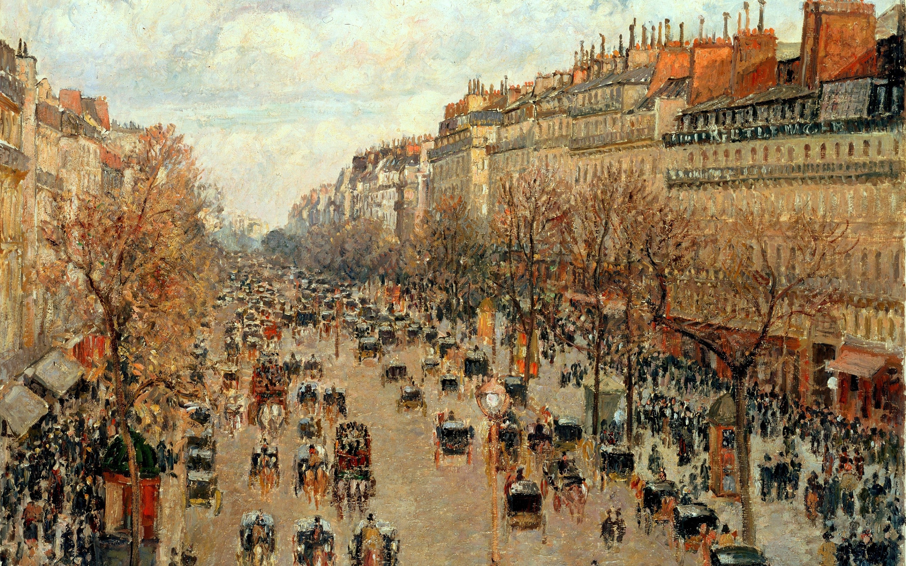 General 2880x1800 artwork painting architecture building Paris Montmartre street people crowds trees urban horse Camille Pissarro classic art