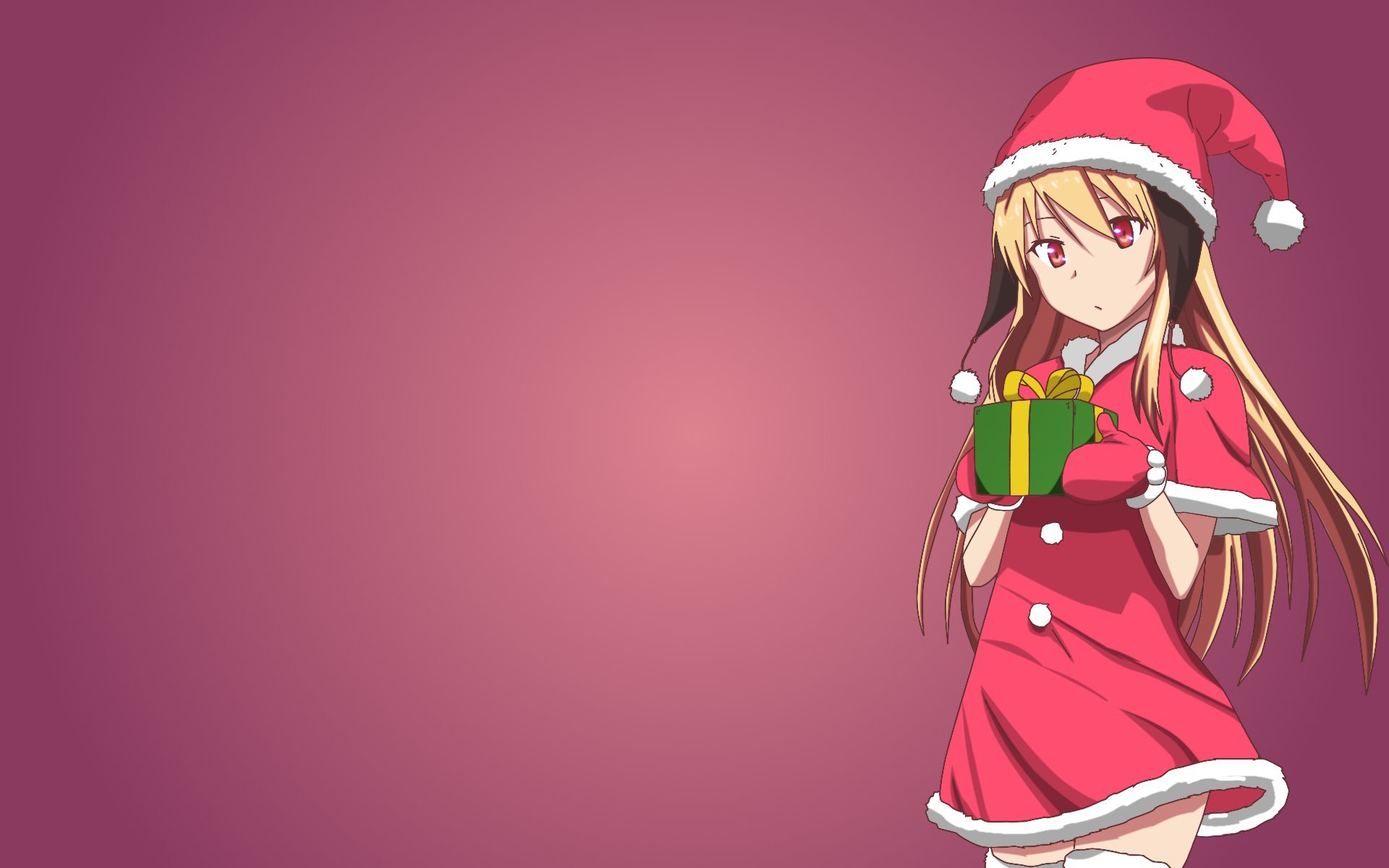 Anime 1920x1200 anime anime girls Sakurasou no Pet na Kanojo Shiina Mashiro Christmas presents blonde simple background Santa hats Santa girl