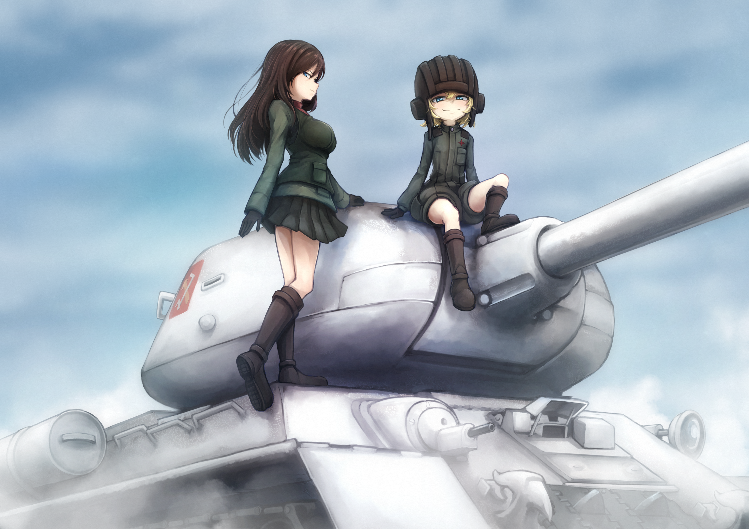 Anime 2456x1736 Katyusha (Girls und Panzer) Nonna (Girls und Panzer) Girls und Panzer T-34 gloves