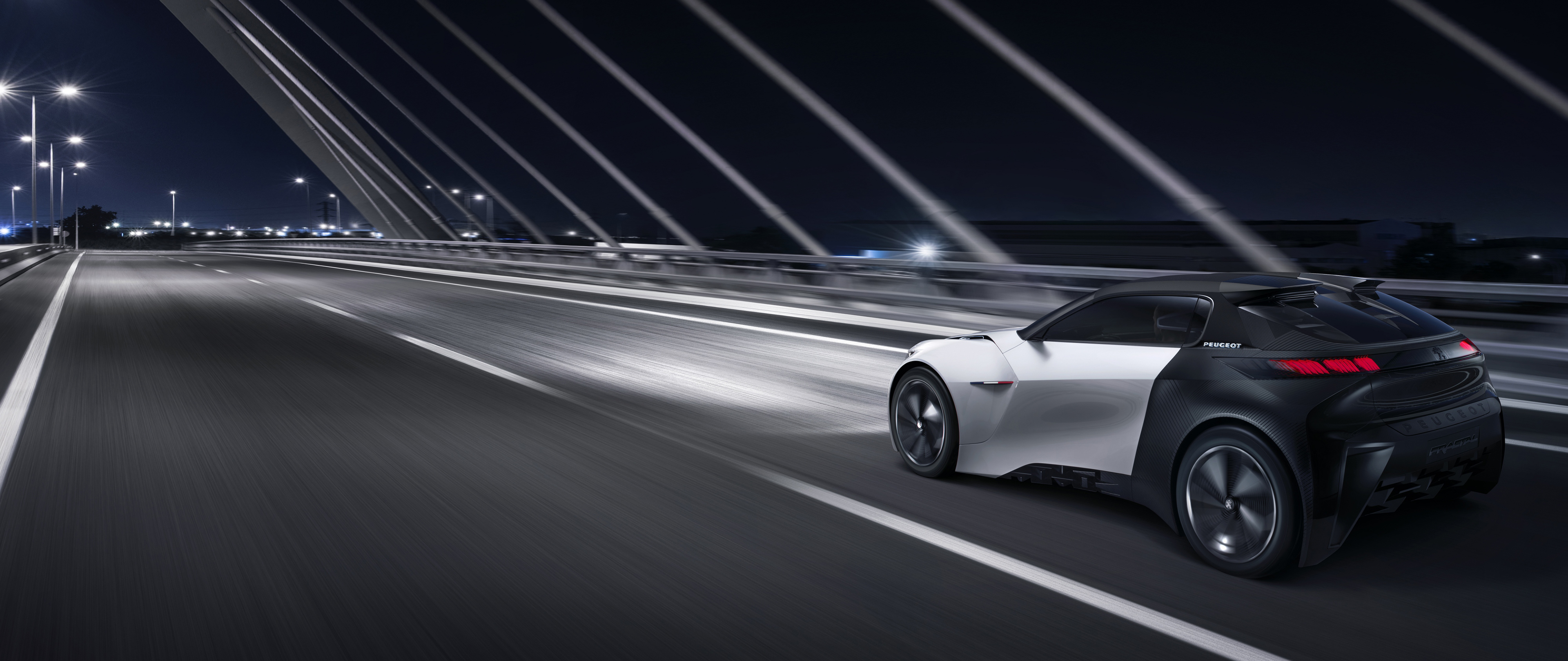 General 3840x1620 concept cars car vehicle electric car bridge road motion blur night lights Peugeot French Cars