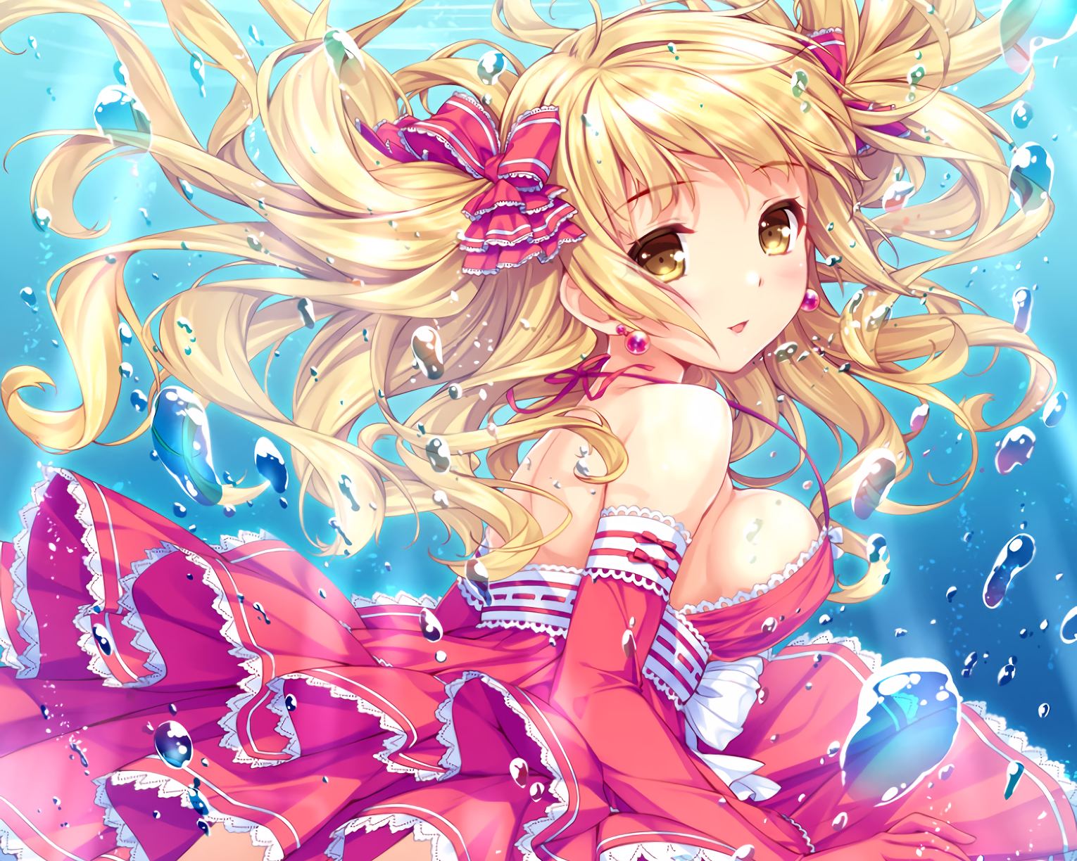 Anime 1530x1224 anime anime girls dress blonde Sayori original characters underwater long hair boobs big boobs