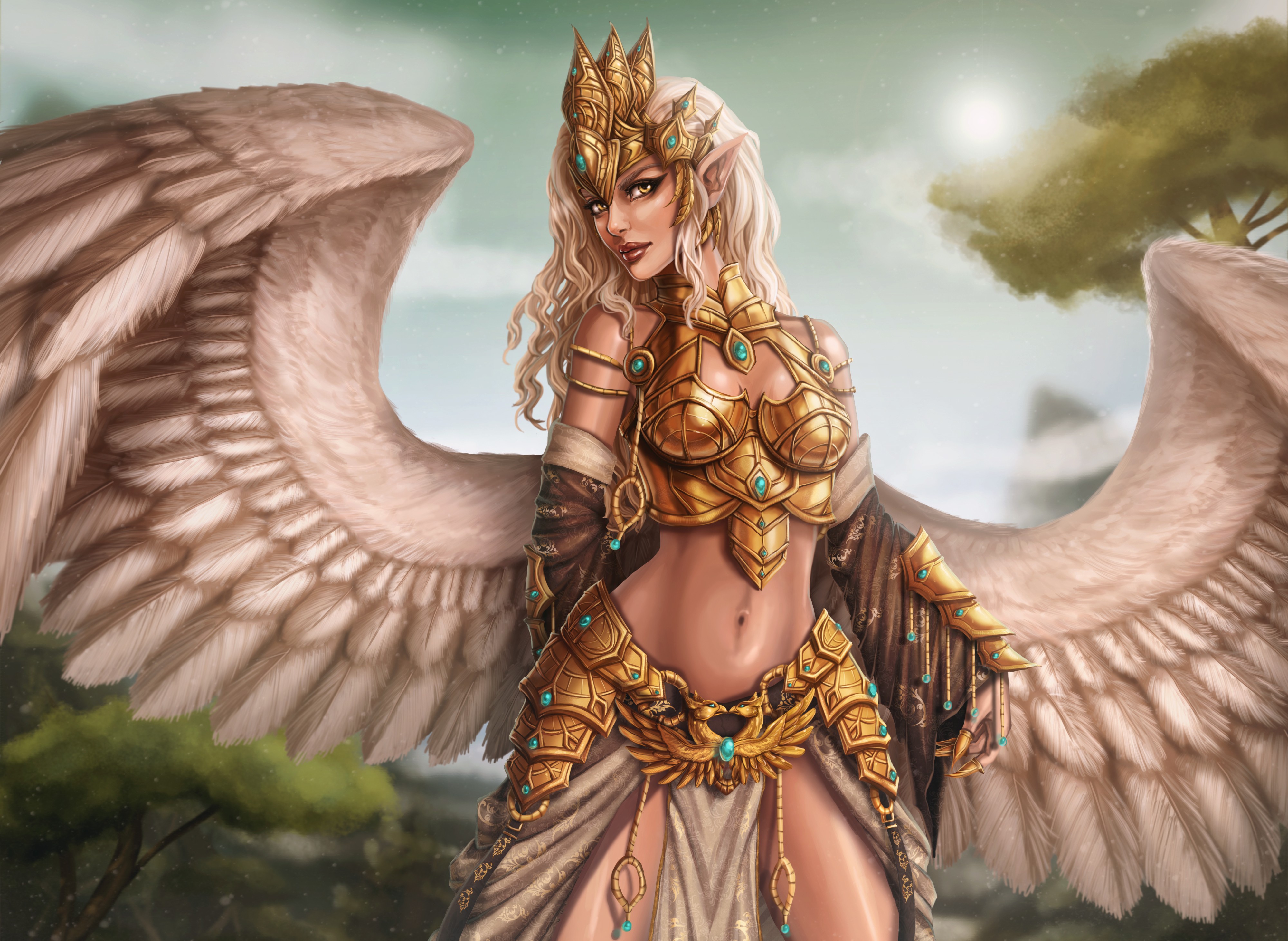 General 4000x2921 fantasy art angel fantasy girl wings belly women slim body pointy ears standing