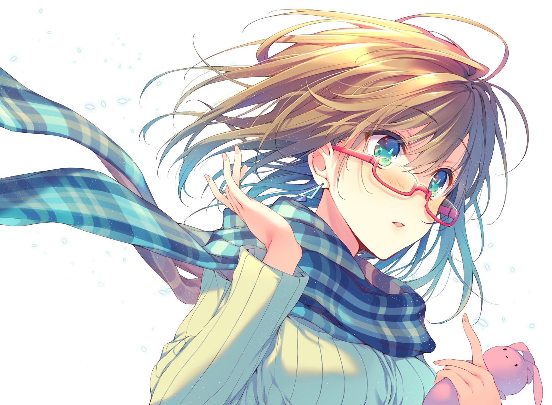 Anime 1920x1410 anime anime girls glasses green eyes scarf short hair original characters women with glasses Pixiv white background simple background aqua eyes blonde