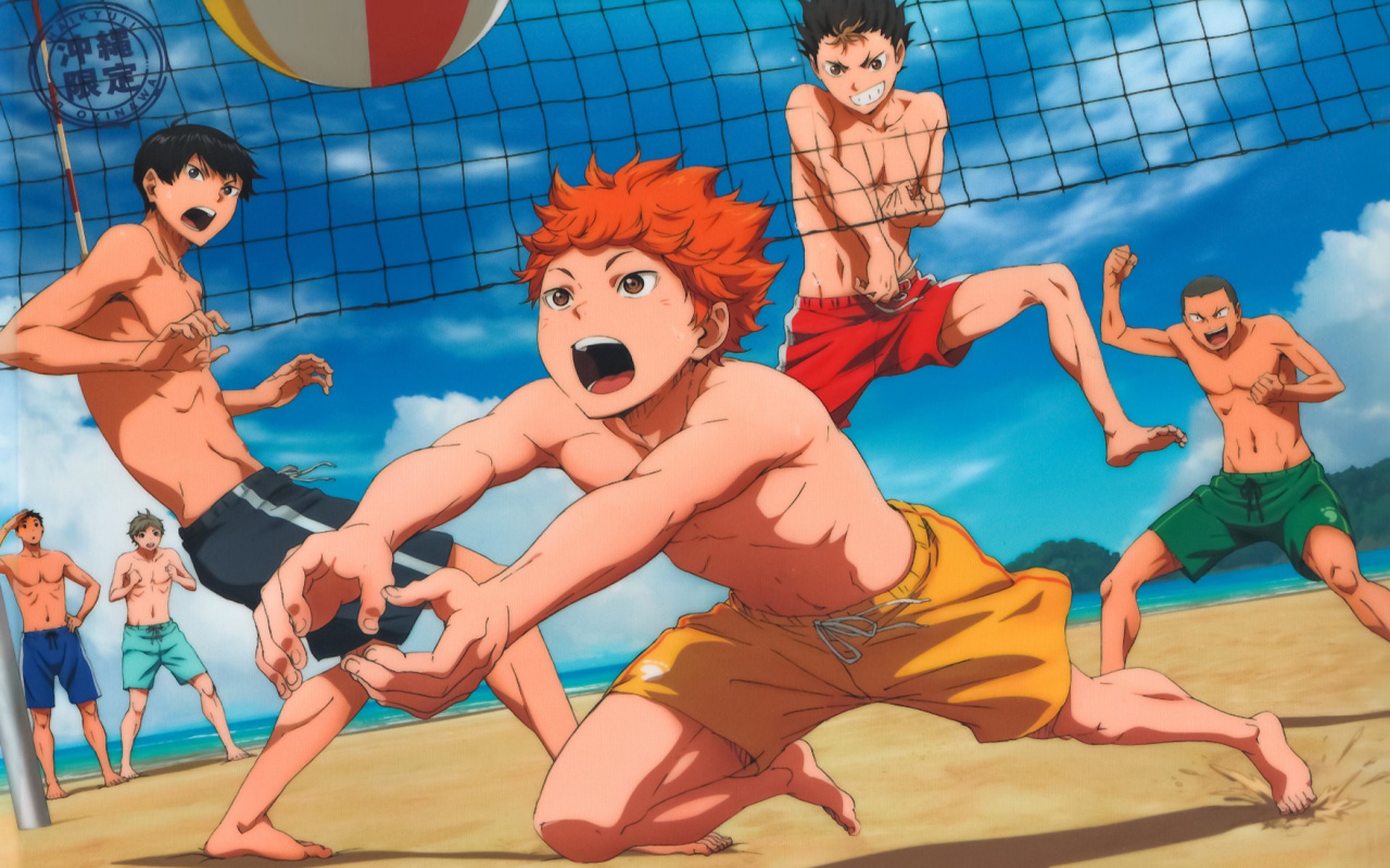 Anime 1920x1200 Haikyuu!! anime boys anime beach volleyball sport ball open mouth muscular group of men men outdoors