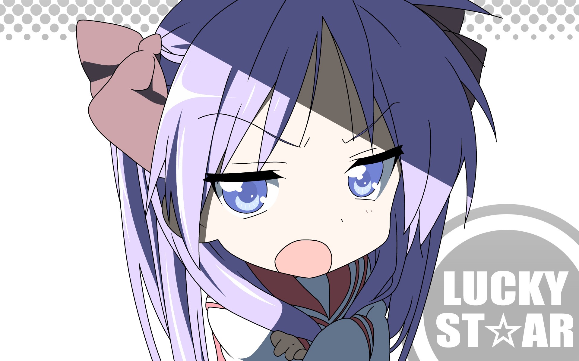 Anime 1920x1200 anime anime girls Lucky Star Hiiragi Kagami face open mouth long hair purple hair white background