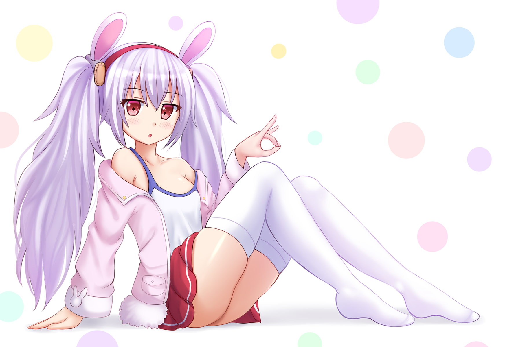 Anime 1745x1200 looking at viewer anime twintails bunny ears long hair thigh-highs hair ornament miniskirt