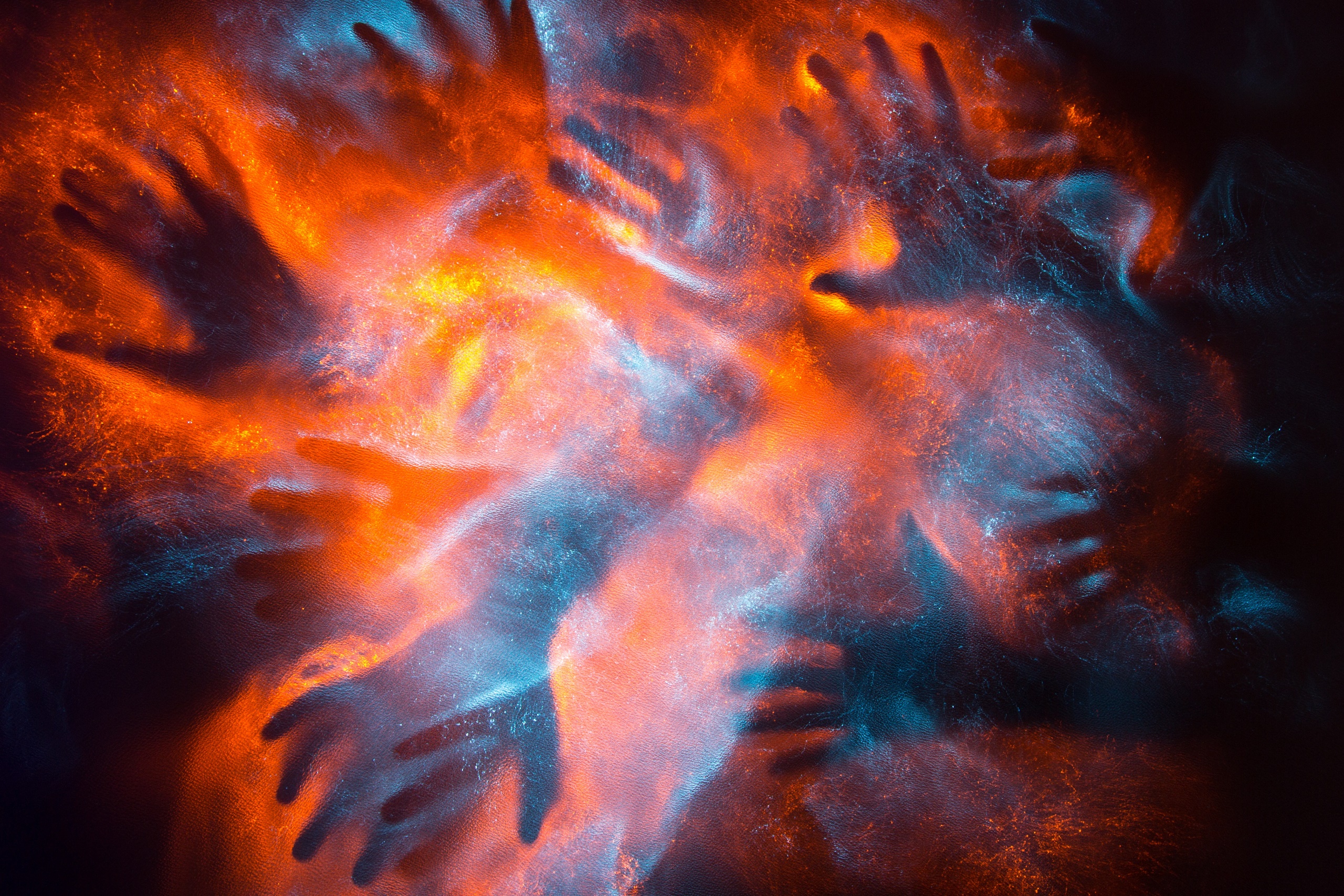 General 2560x1707 glowing colorful hands artwork red orange digital art