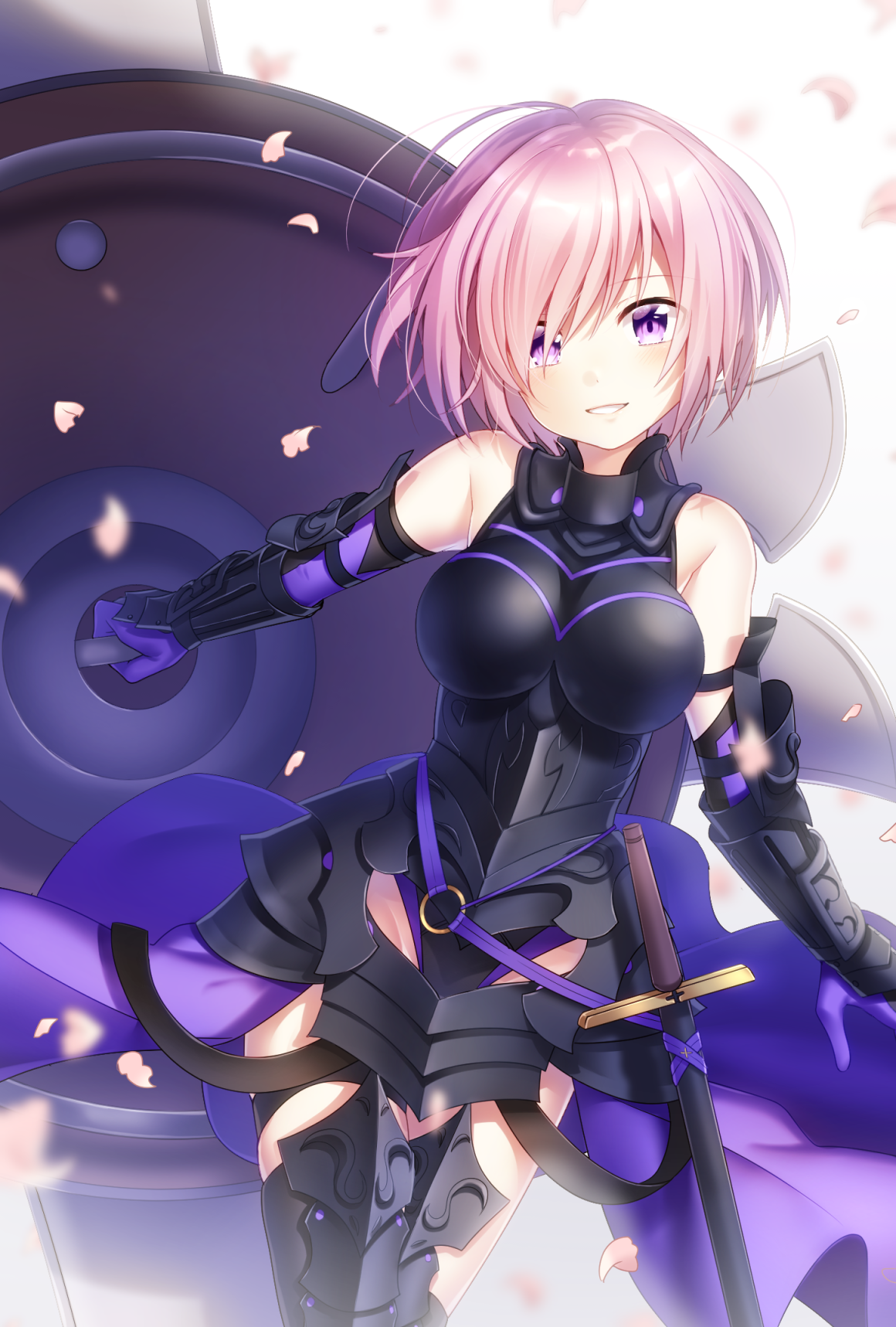 Anime 1160x1717 white background armor Fate/Grand Order thigh-highs short hair Mash Kyrielight