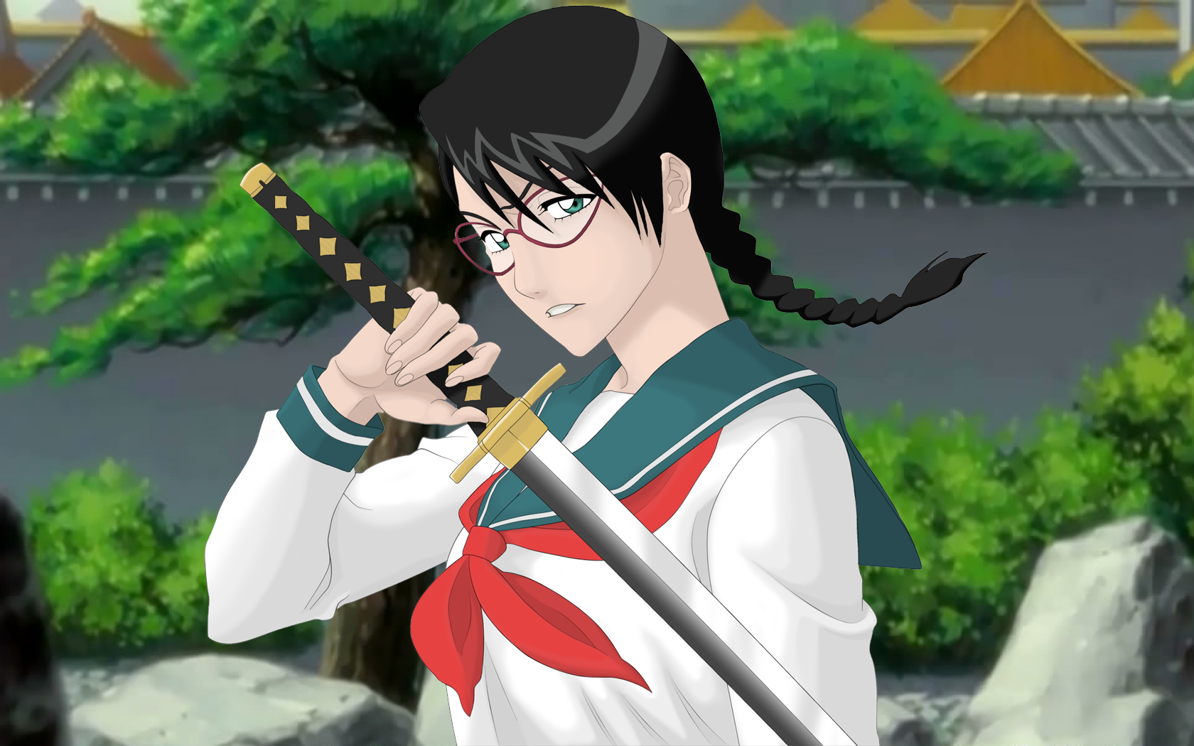 Anime 1680x1050 anime anime girls katana sword glasses women with glasses