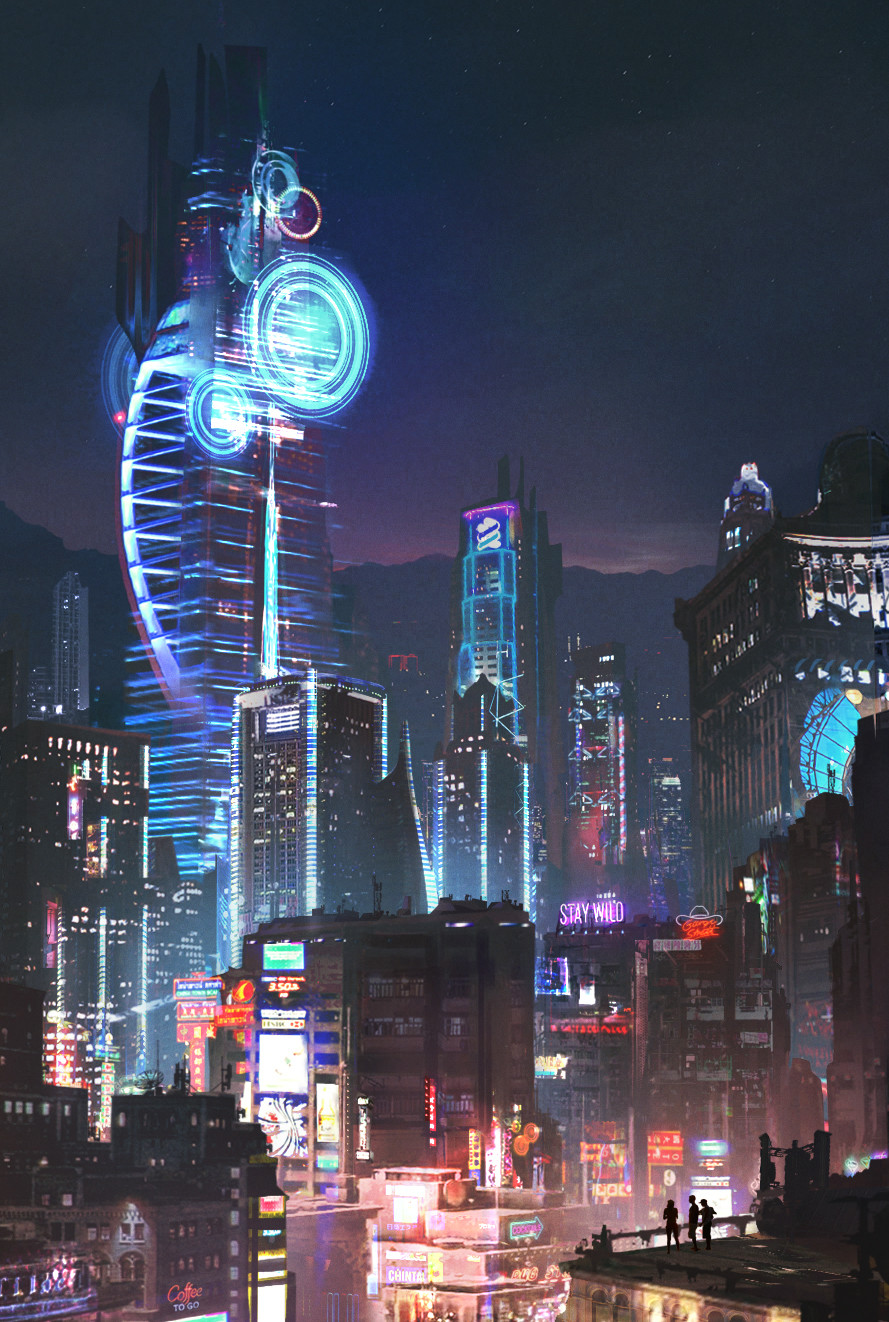 General 889x1322 science fiction cyberpunk digital art futuristic futuristic city cityscape artwork city lights