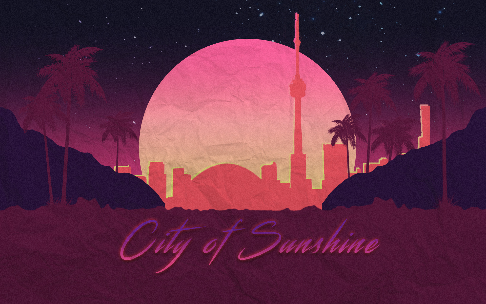 General 1920x1200 neon 1980s retrowave digital art typography photoshopped synthwave Toronto CN Tower