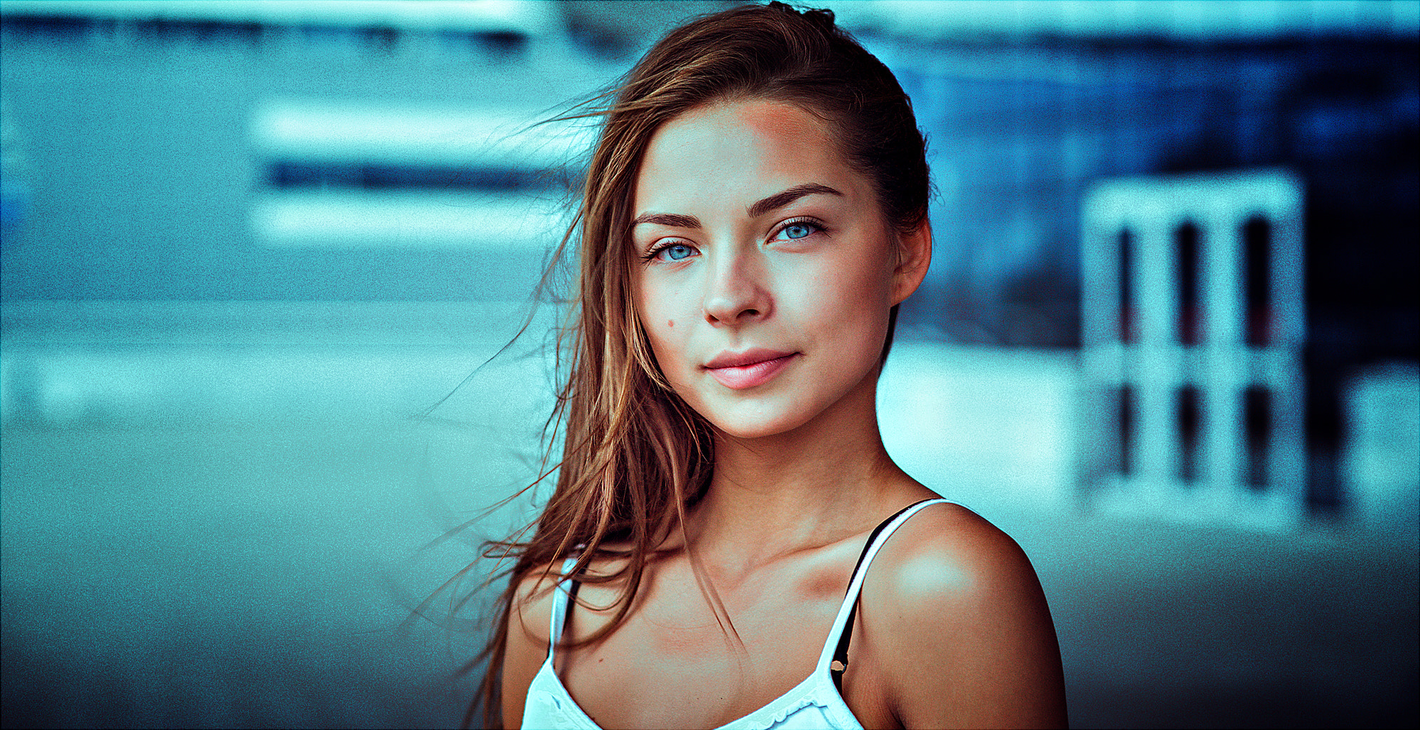 People 2000x1029 women blonde blue eyes smiling face portrait Kirill Bukrey