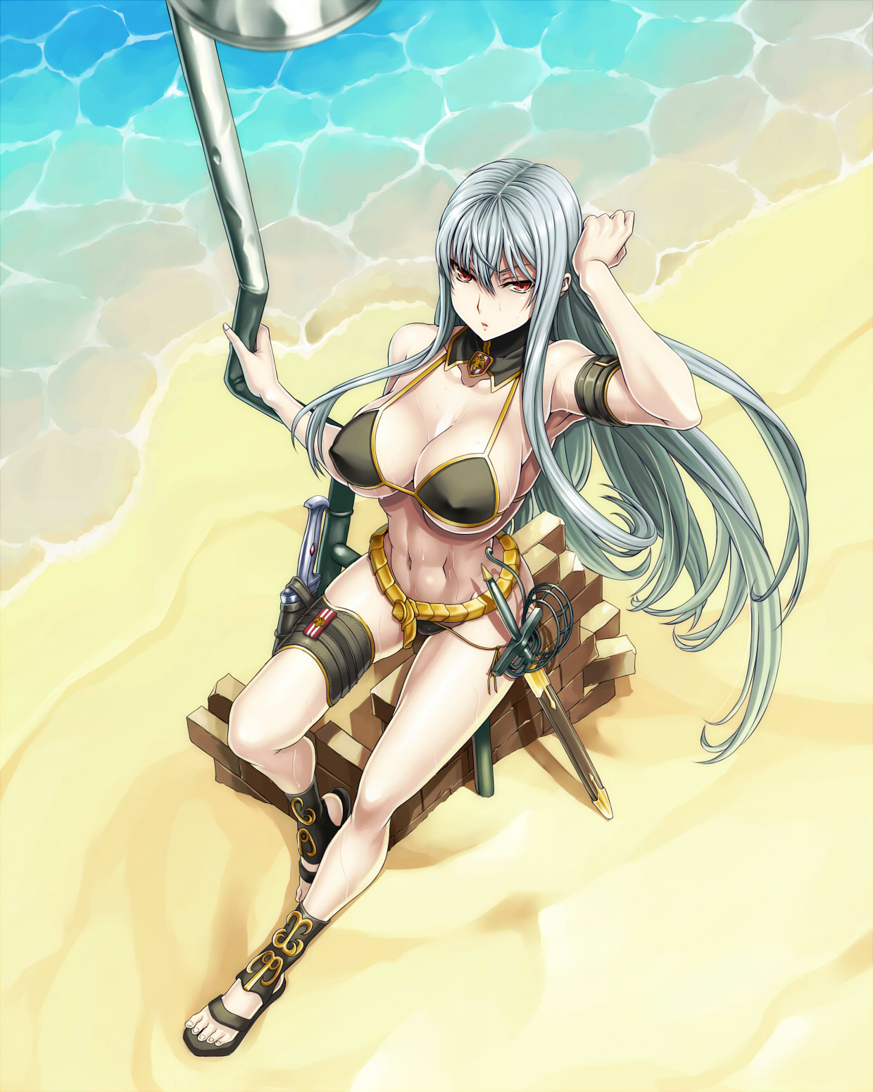 Anime 1240x1550 Selvaria Bles Valkyria Chronicles anime girls beach bikini cleavage