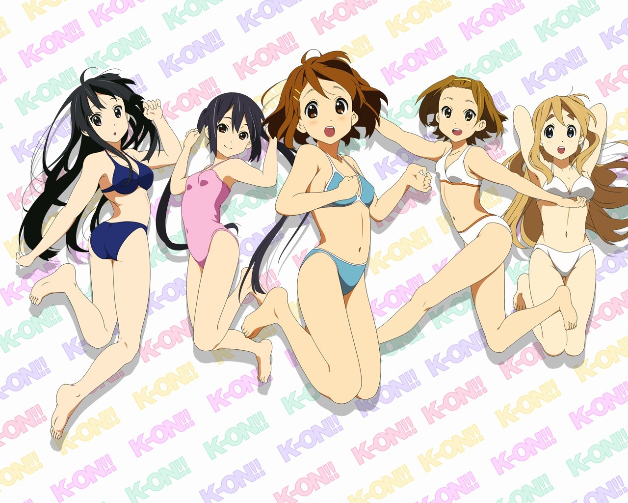 Anime 1280x1024 K-ON! Tainaka Ritsu Hirasawa Ui Akiyama Mio Kotobuki Tsumugi Nakano Azusa anime girls bikini one-piece swimsuit