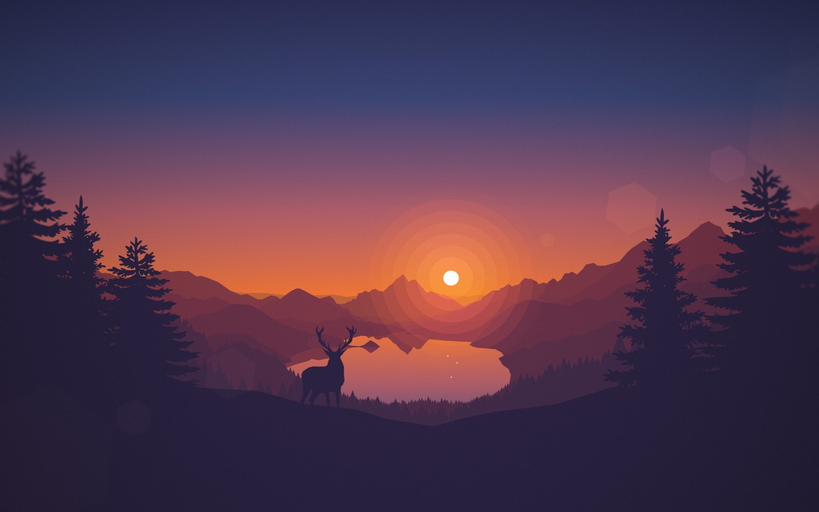 General 1680x1050 deer Firewatch sunset artwork silhouette Sun