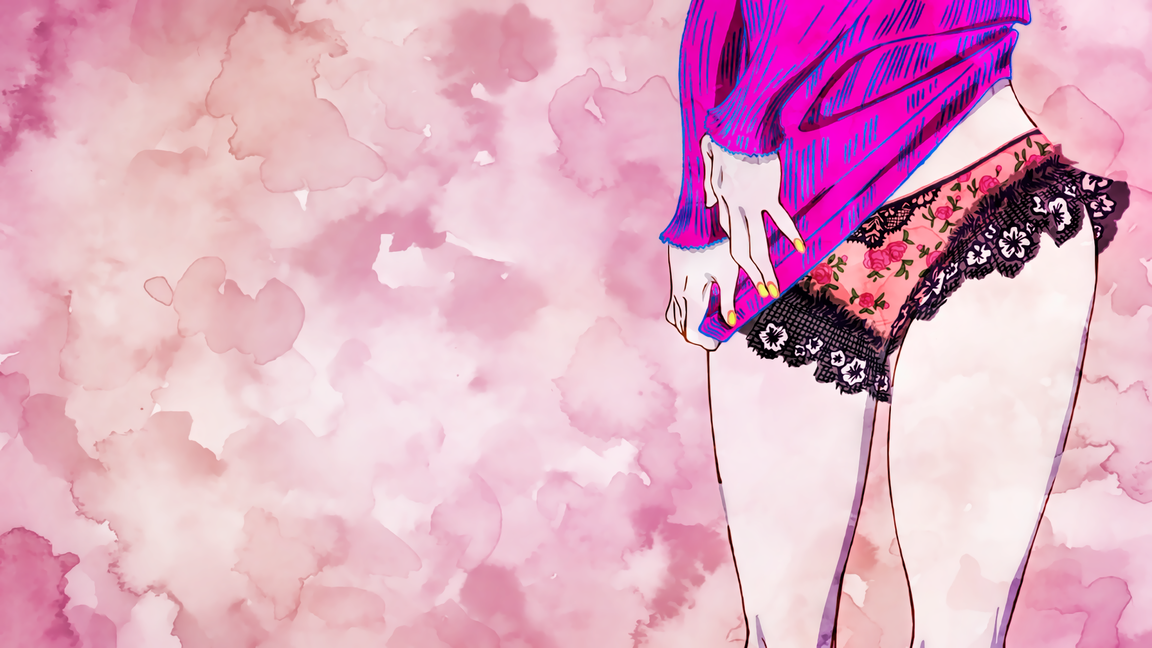 Anime 3840x2160 Punch Line anime girls panties anime DeviantArt underwear pink background women thighs