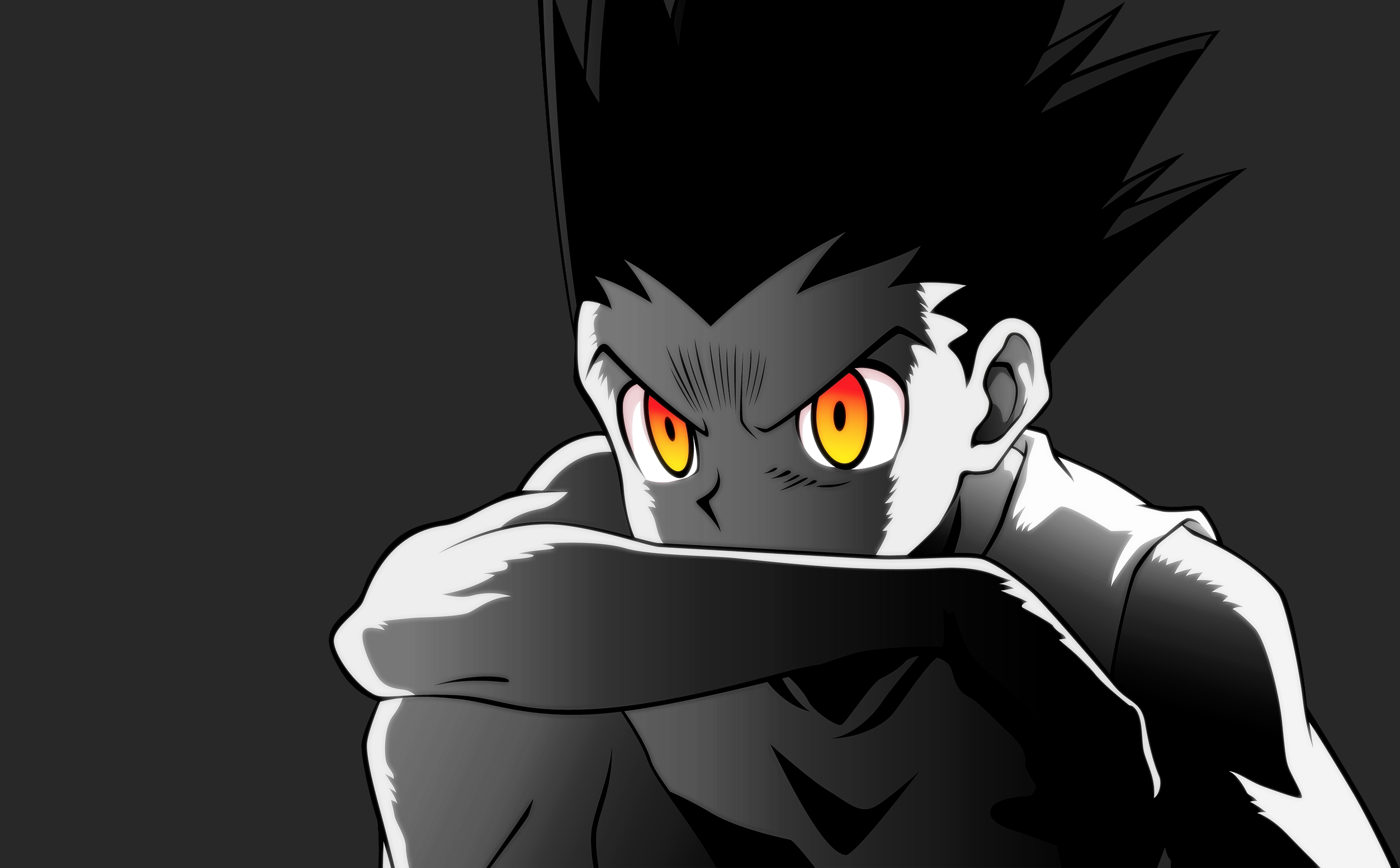 Anime 2504x1552 Hunter x Hunter Gon Freecss anime boys selective coloring anime gray background