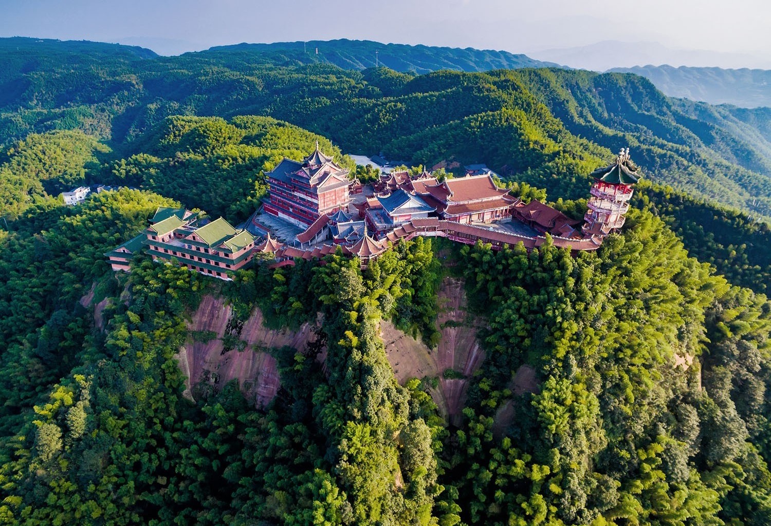 General 1500x1025 nature landscape China aerial view trees Asian architecture monastery mountains forest pagoda Asia