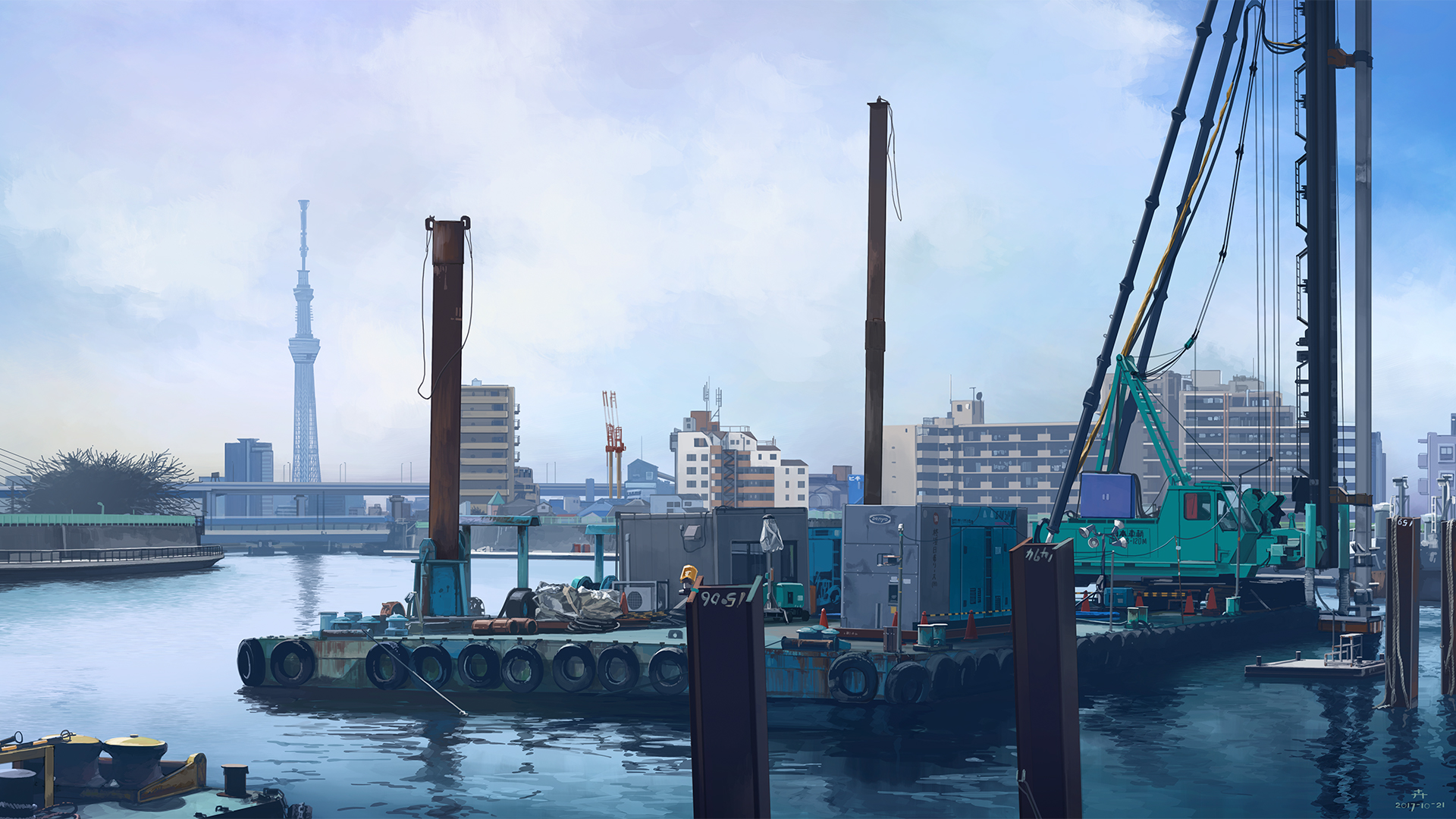 Anime 1920x1080 anime urban water cityscape
