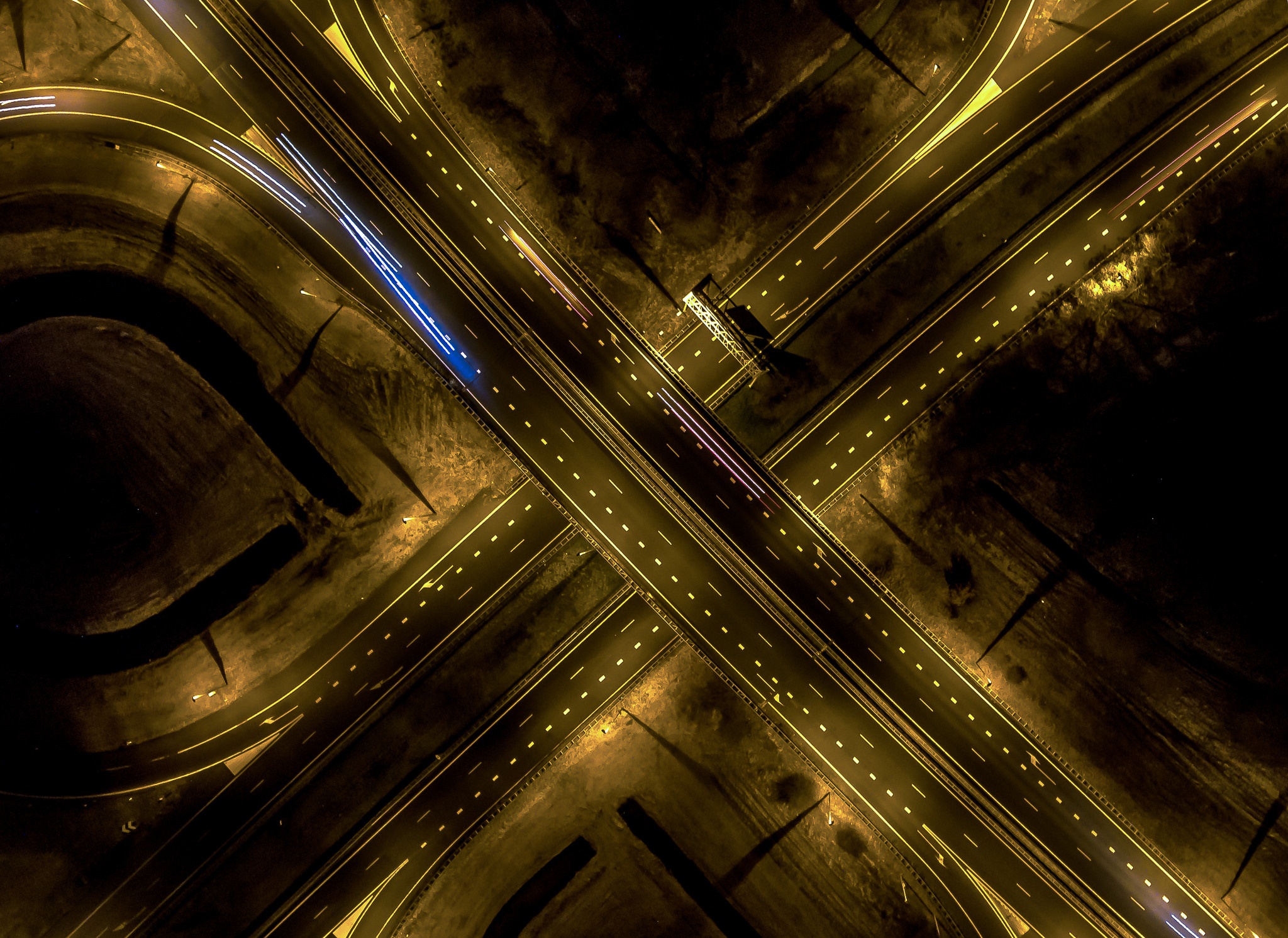 General 2048x1491 Netherlands dark road traffic long exposure aerial view night
