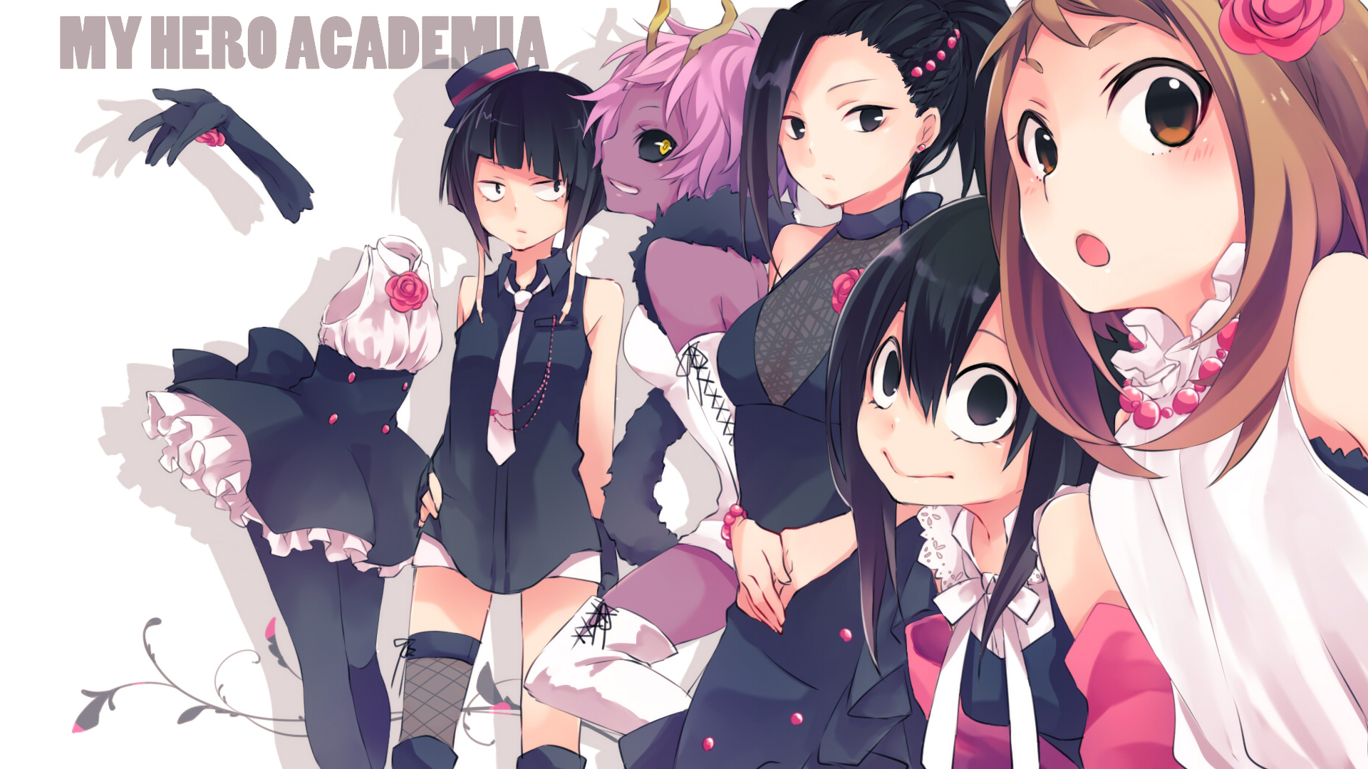 Anime 1920x1080 Boku no Hero Academia anime anime girls group of women black hair pink hair hat looking at viewer
