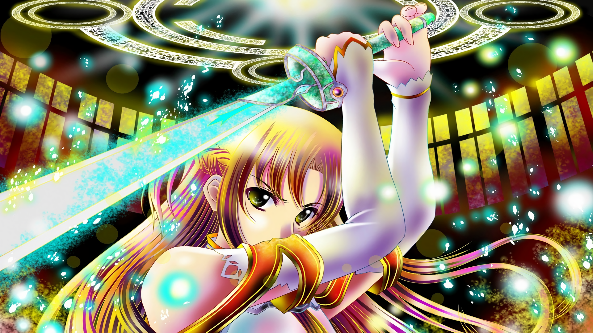 Anime 1920x1080 anime anime girls sword weapon blonde long hair Sword Art Online Yuuki Asuna (Sword Art Online)