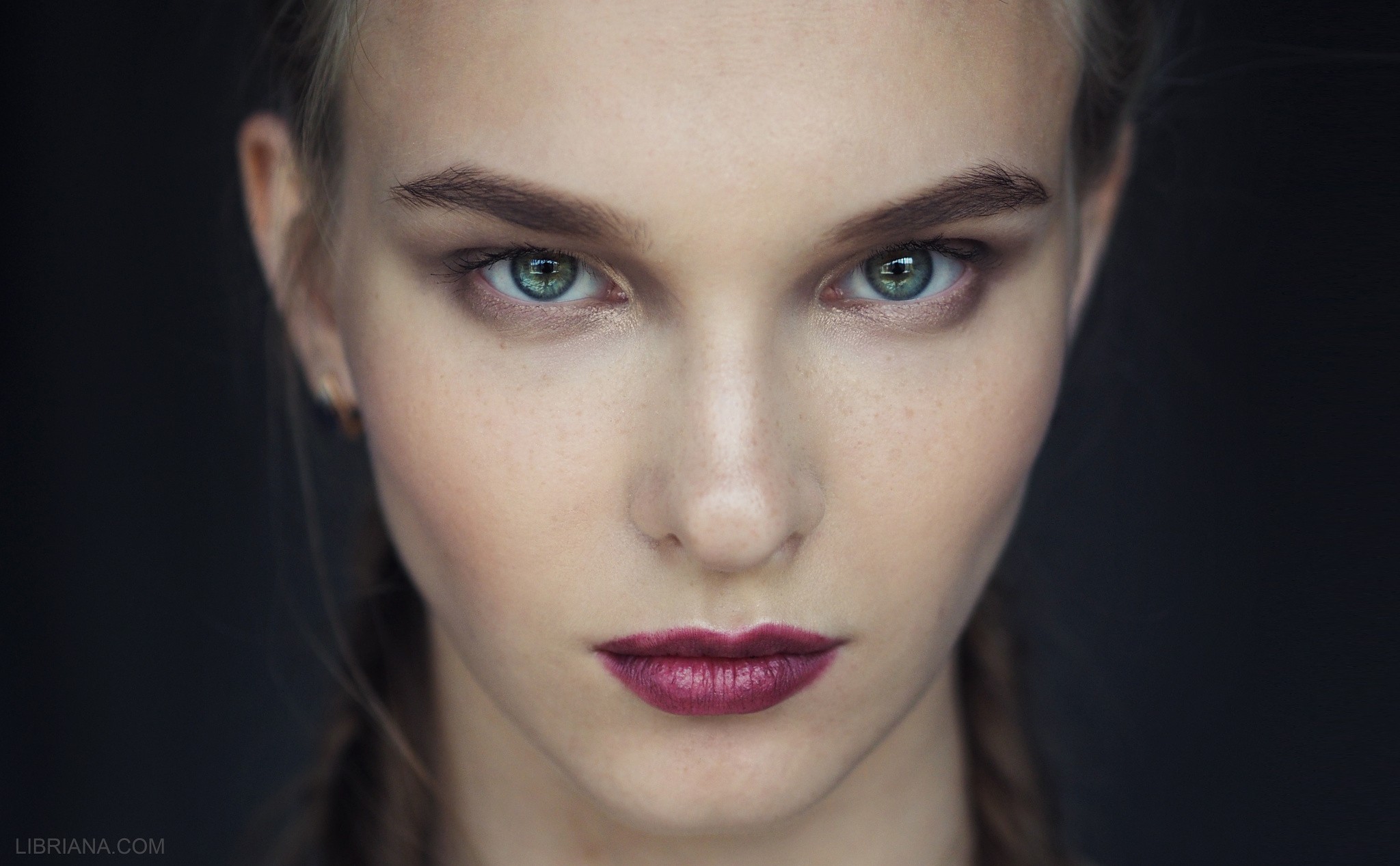 People 2048x1267 women model face eyes makeup looking at viewer portrait simple background Libriana closeup women indoors indoors watermarked lipstick studio