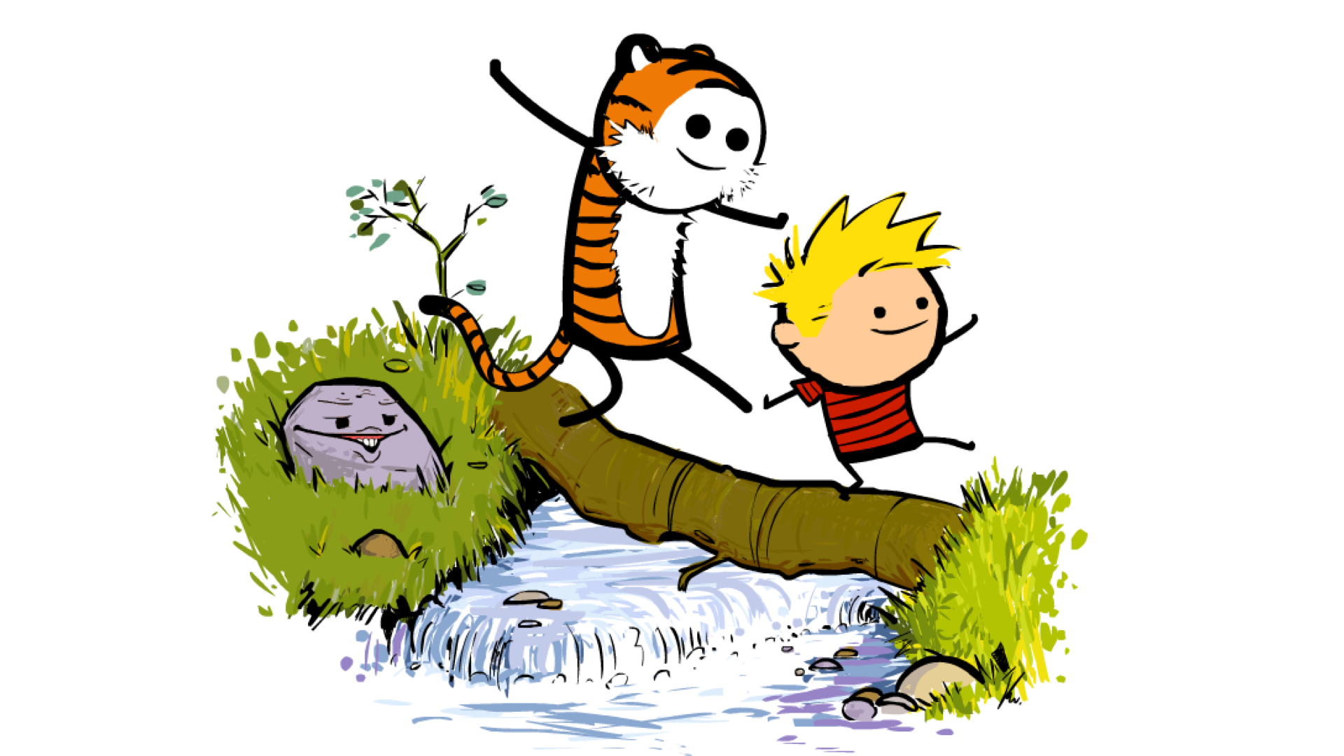General 1920x1080 Calvin and Hobbes Cyanide and Happiness mash-ups humor crossover log cartoon artwork white background DeviantArt