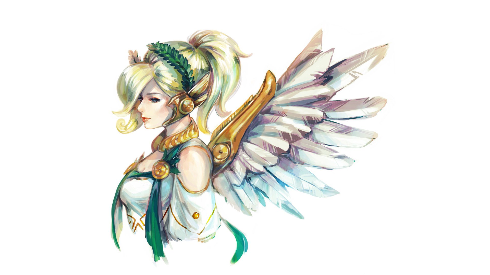 General 1920x1080 angel Overwatch Mercy (Overwatch) video game characters simple background digital art