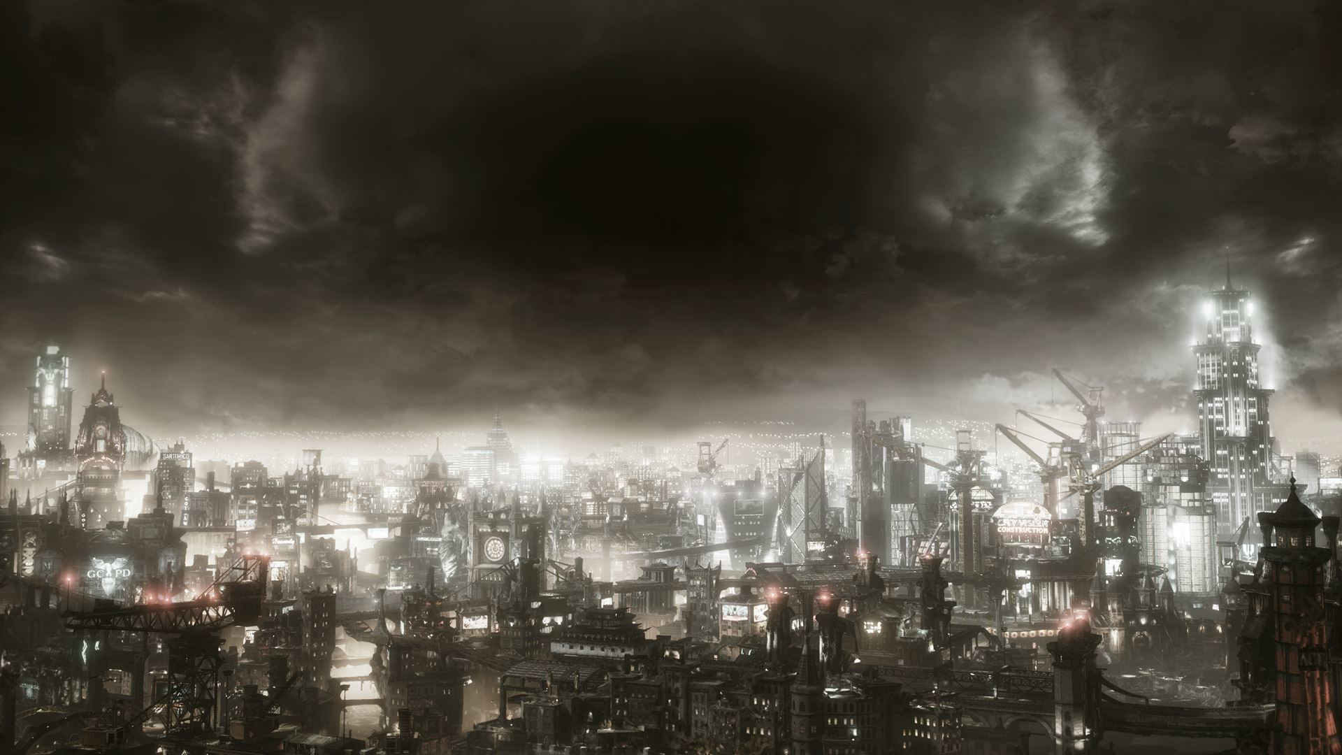 General 1920x1080 Batman: Arkham Knight video games dark sky cityscape