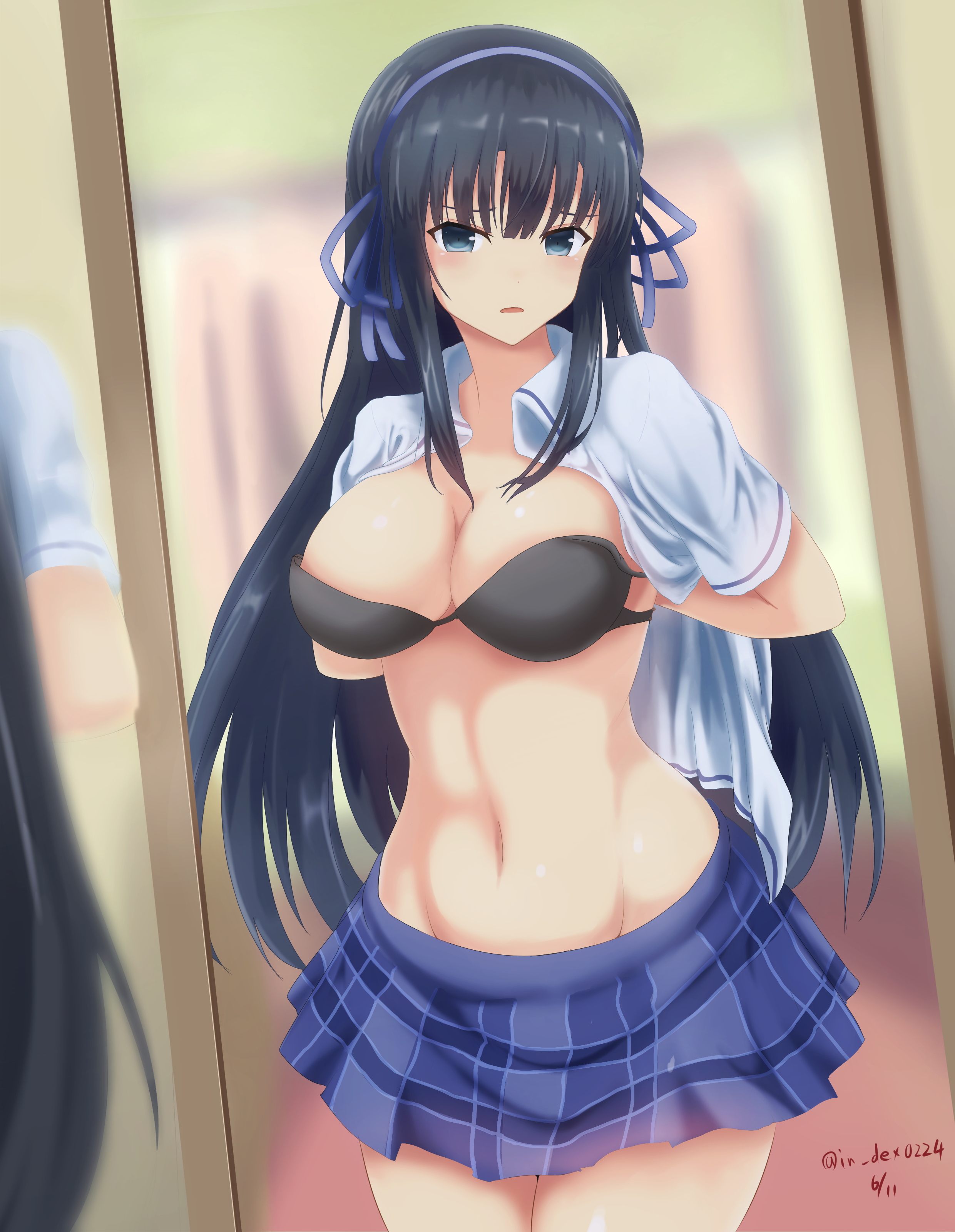 Anime 2481x3200 Ikaruga (Senran Kagura) Senran Kagura cleavage open shirt undressing strapless bras