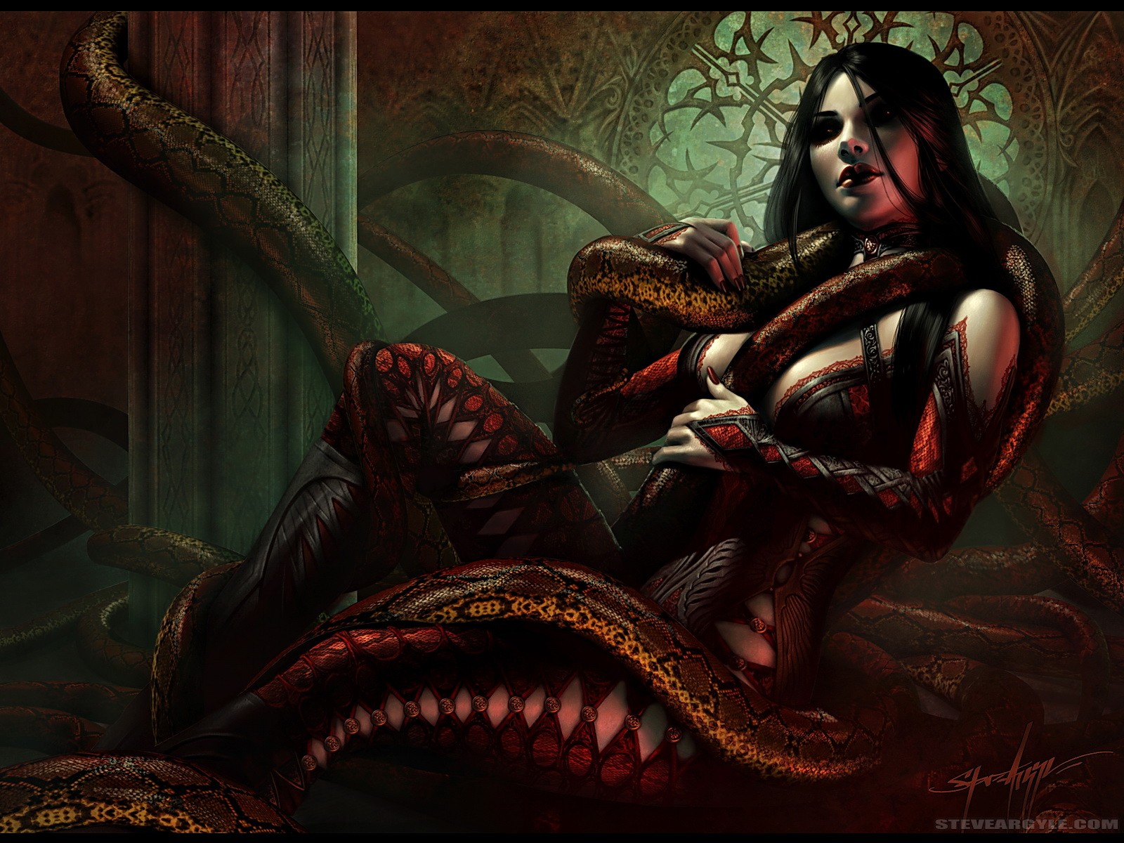 General 1600x1200 Magic: The Gathering fantasy girl boobs painted nails dark fantasy snake dark hair fantasy art video games