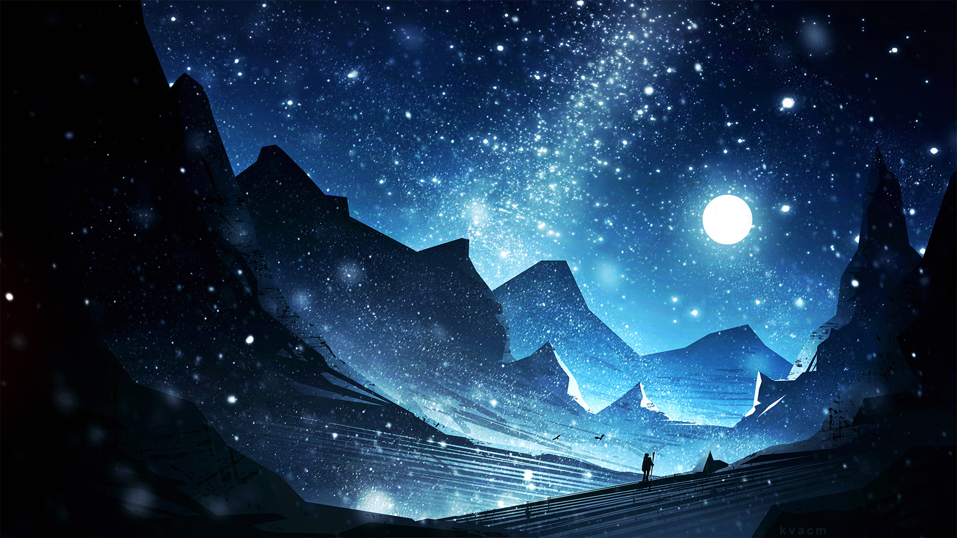 General 1920x1080 digital art constellations mountains looking into the distance