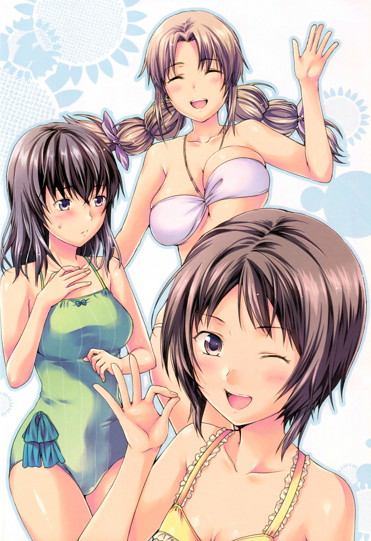 Anime 1200x1750 Photo Kano anime girls anime boobs happy brunette closed eyes bikini
