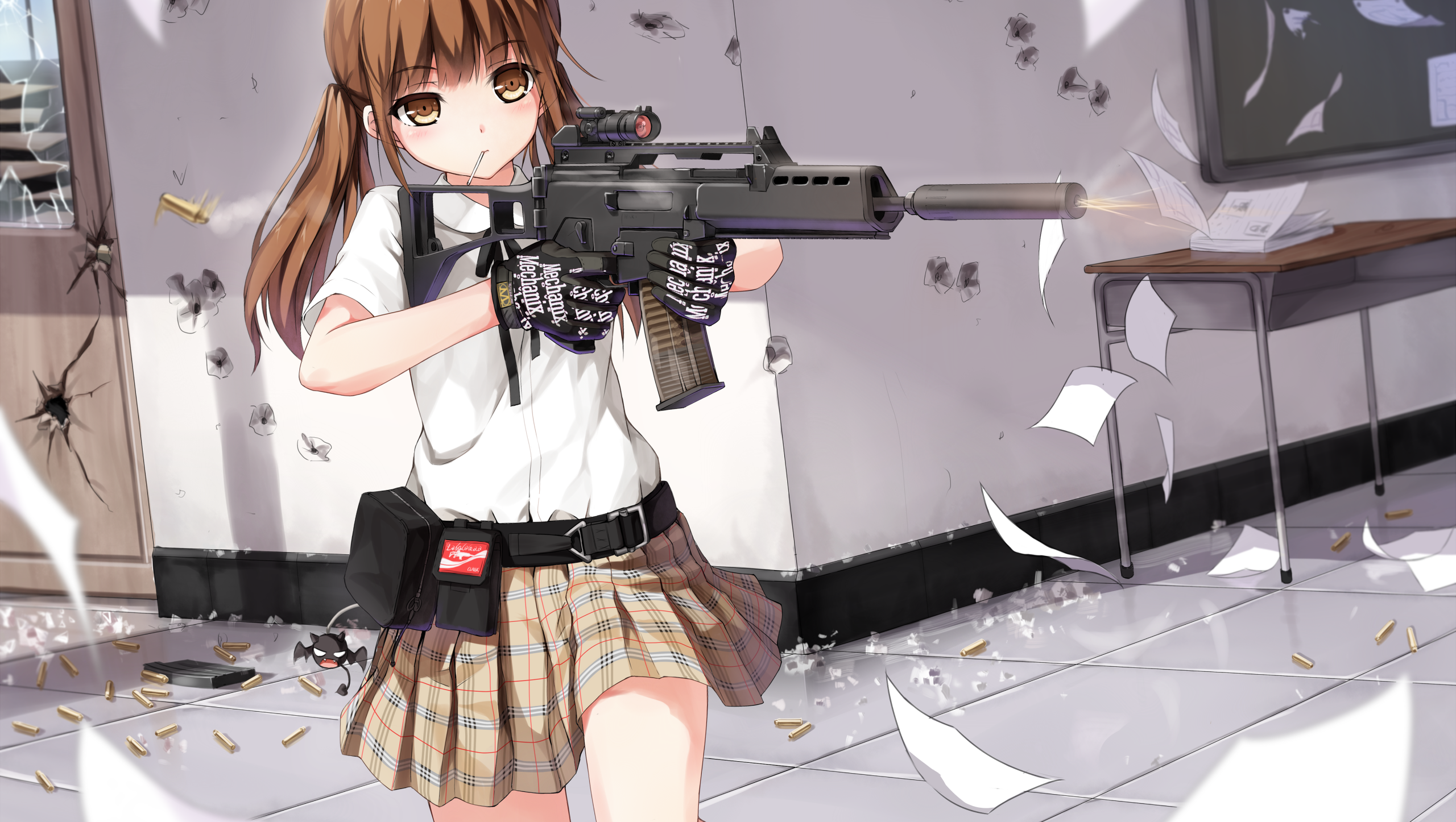Anime 2560x1446 anime anime girls girls with guns suppressors weapon Gunslinger Girl Yuri Shoutu school shooting
