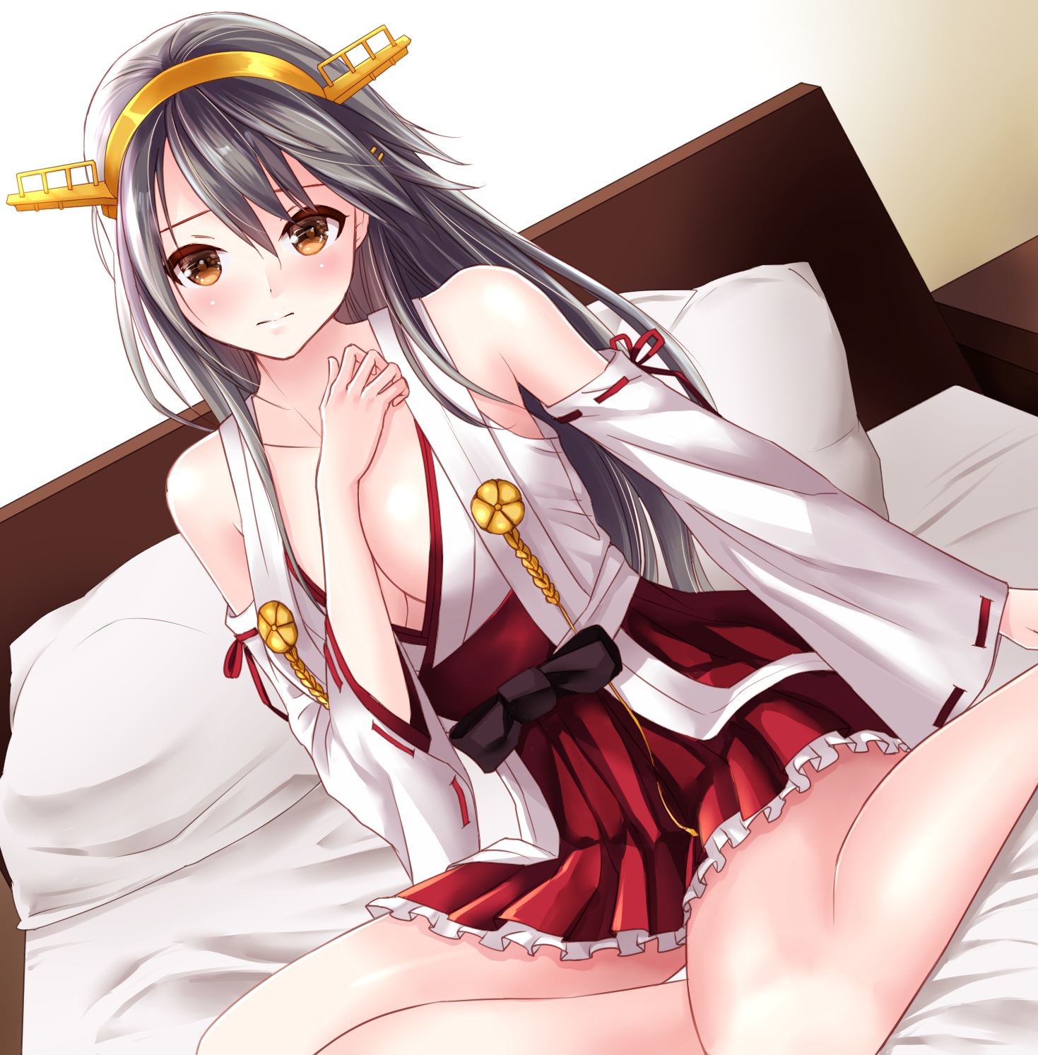 Anime 1469x1493 cleavage Haruna (KanColle) Japanese clothes Kantai Collection open shirt anime girls