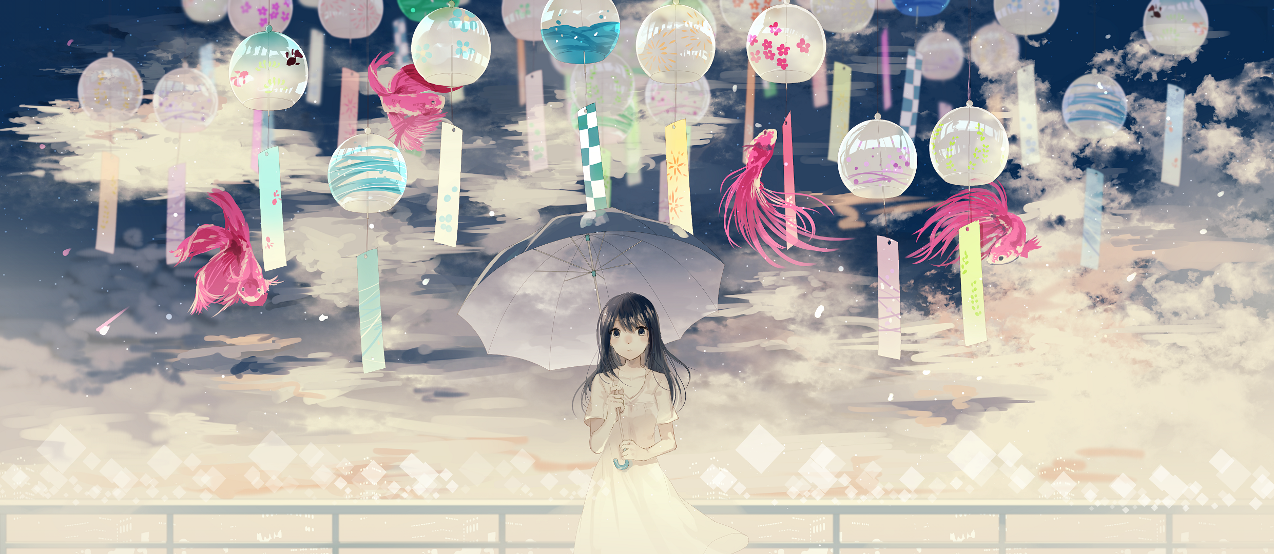 Anime 2482x1080 anime girls umbrella lantern fantasy art