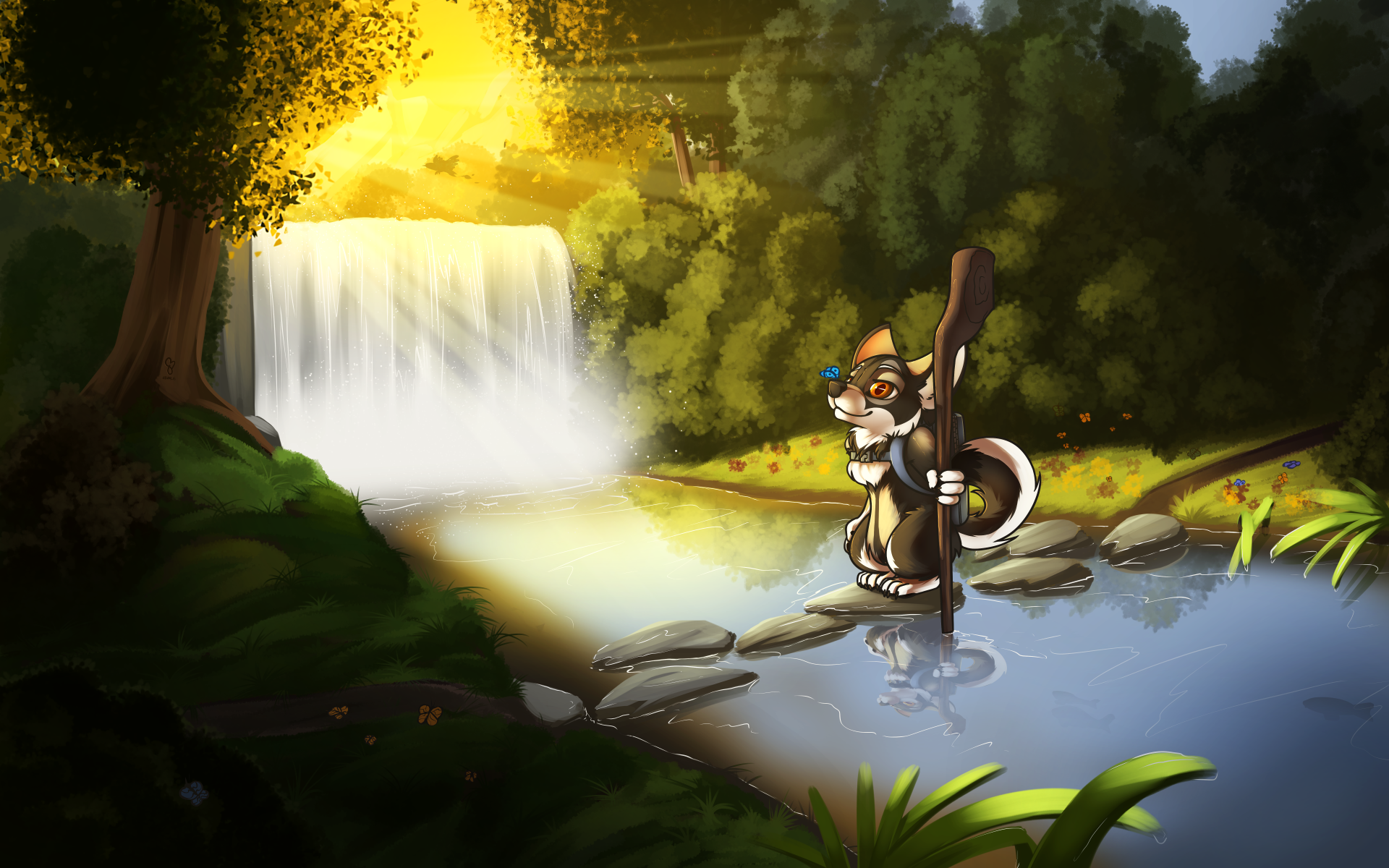 General 1920x1200 furry Anthro outdoors waterfall
