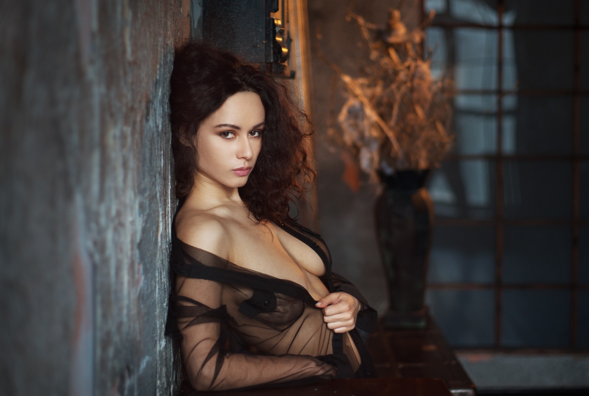 People 2048x1376 women portrait Maxim Maximov boobs see-through clothing Pammie Lee pornstar open shirt cleavage