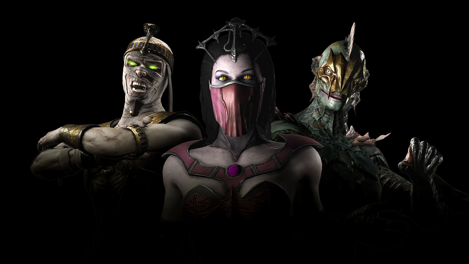 General 1920x1080 Mortal Kombat X video games video game warriors video game girls glowing eyes mask women creature black background simple background video game characters