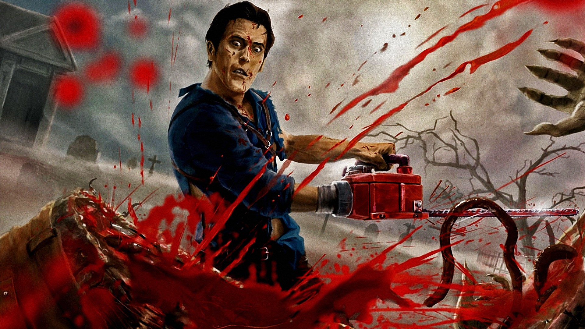 General 1920x1080 ash Evil Dead blood artwork Bruce Campbell movies horror gore chainsaws