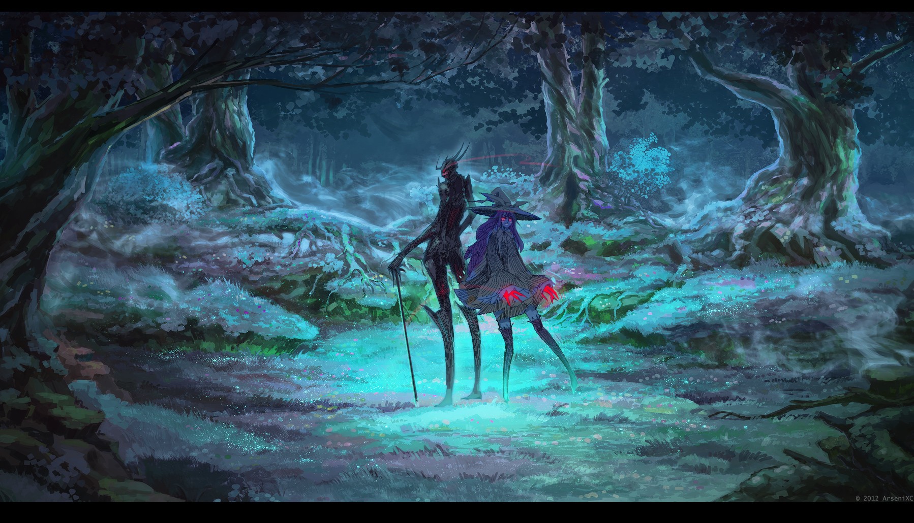Anime 1798x1030 witch 2012 (Year) witch hat forest anime girls anime fantasy art glowing eyes trees fantasy girl