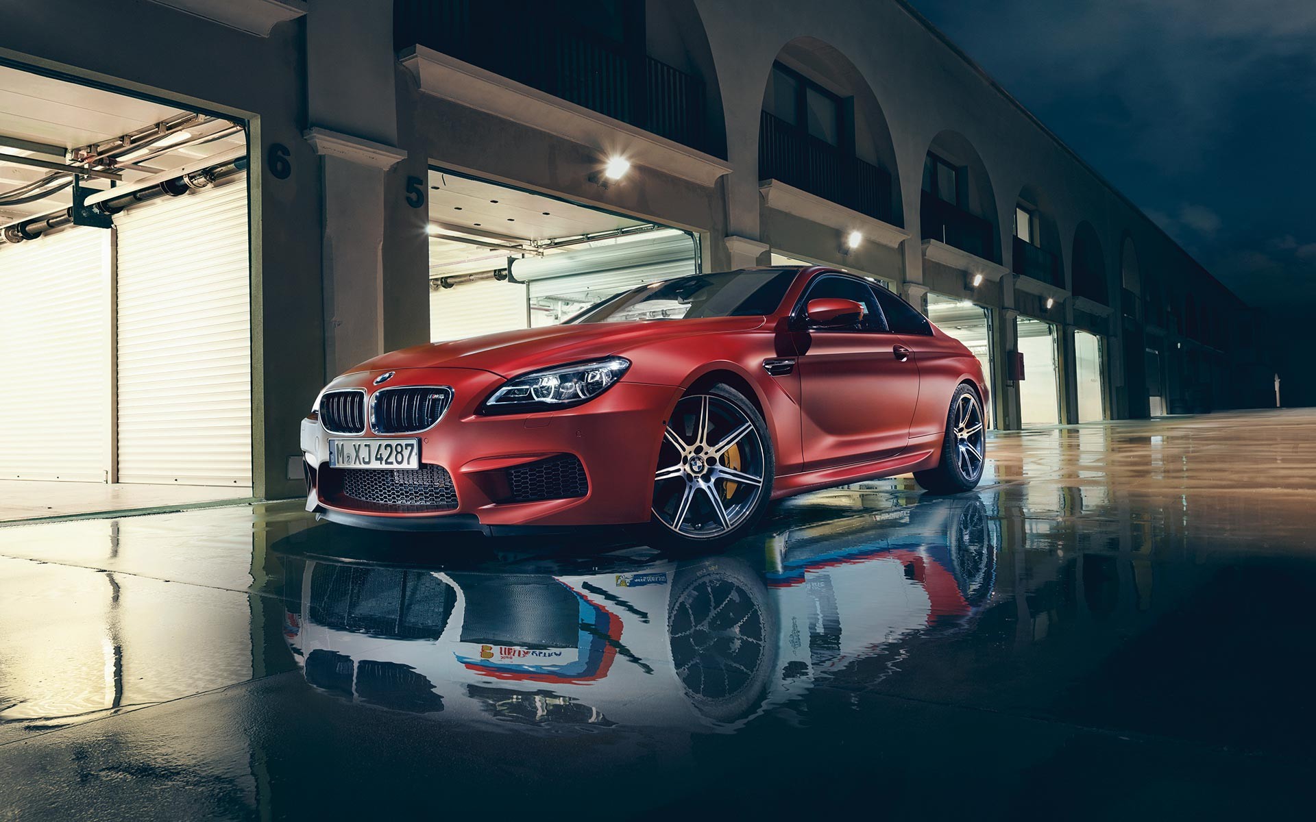 General 1920x1200 car BMW sports car urban building dtm reflection night lights garage red cars coupe BMW M6 BMW 6 Series BMW F12/F13/F06 vehicle numbers