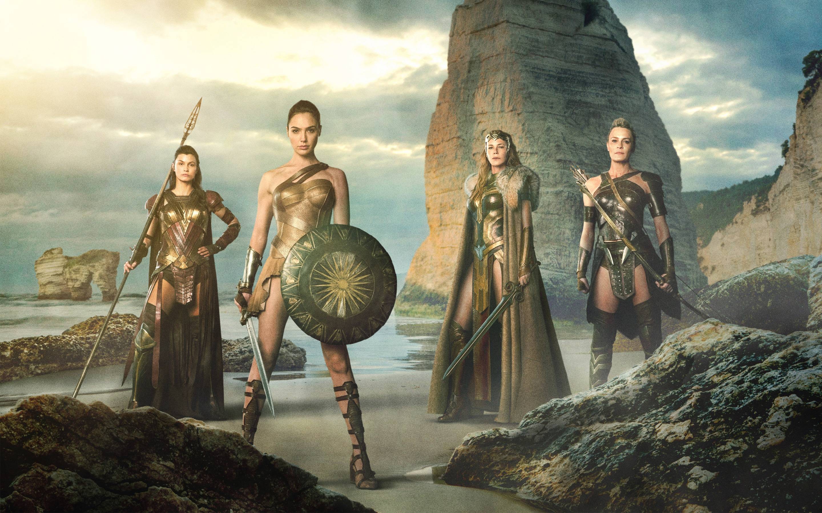 People 2880x1800 women Wonder Woman Gal Gadot Robin Wright armored woman girl in armor movies group of women women with swords sword shield fantasy armor armor actress standing DC Extended Universe fantasy girl girls with guns superheroines