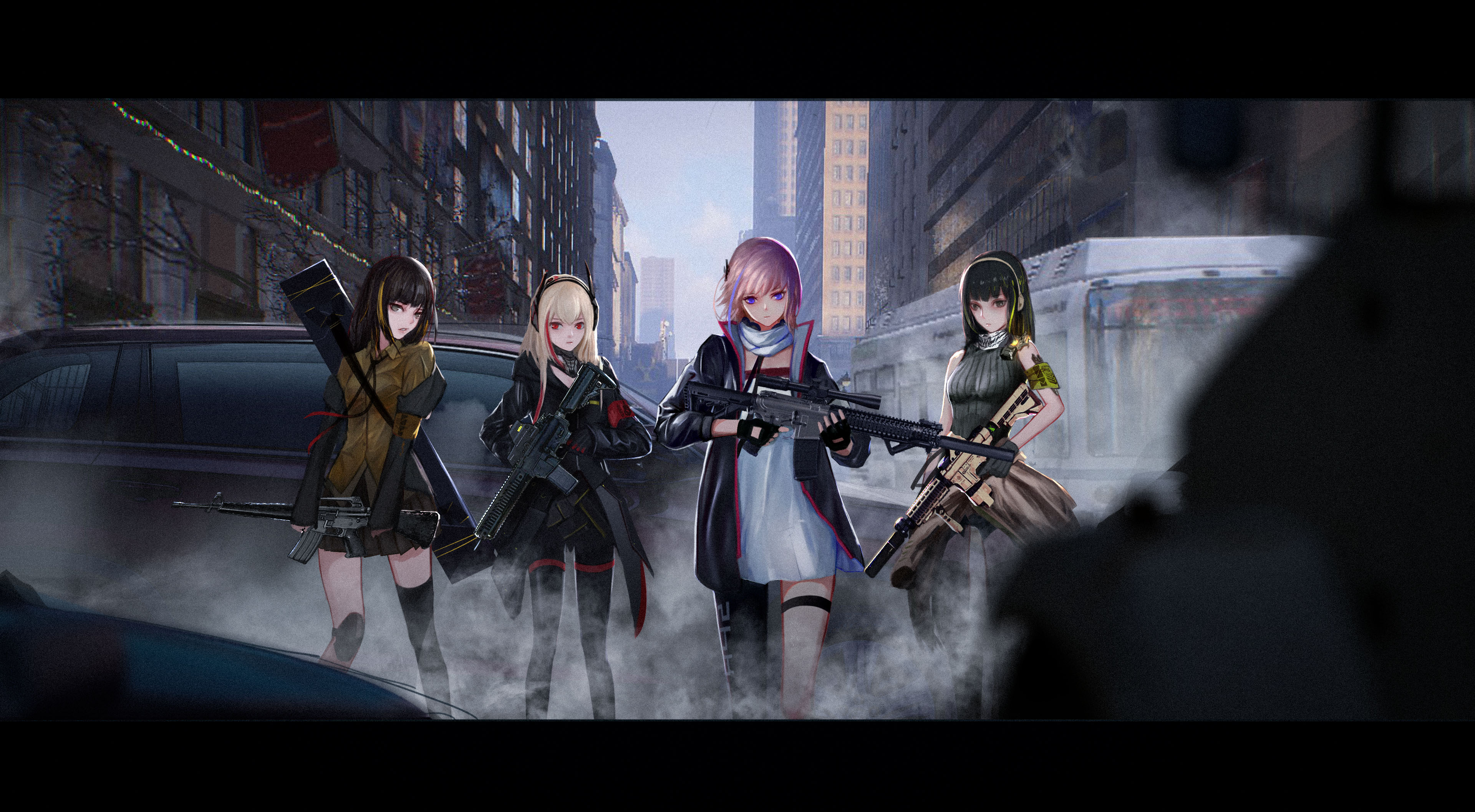 Anime 3840x2114 anime Girls Frontline gun girls with guns AR15 (Girls Frontline) M4A1 (Girls Frontline) M4 SOPMOD II (Girls Frontline) M16 (Girls Frontline)