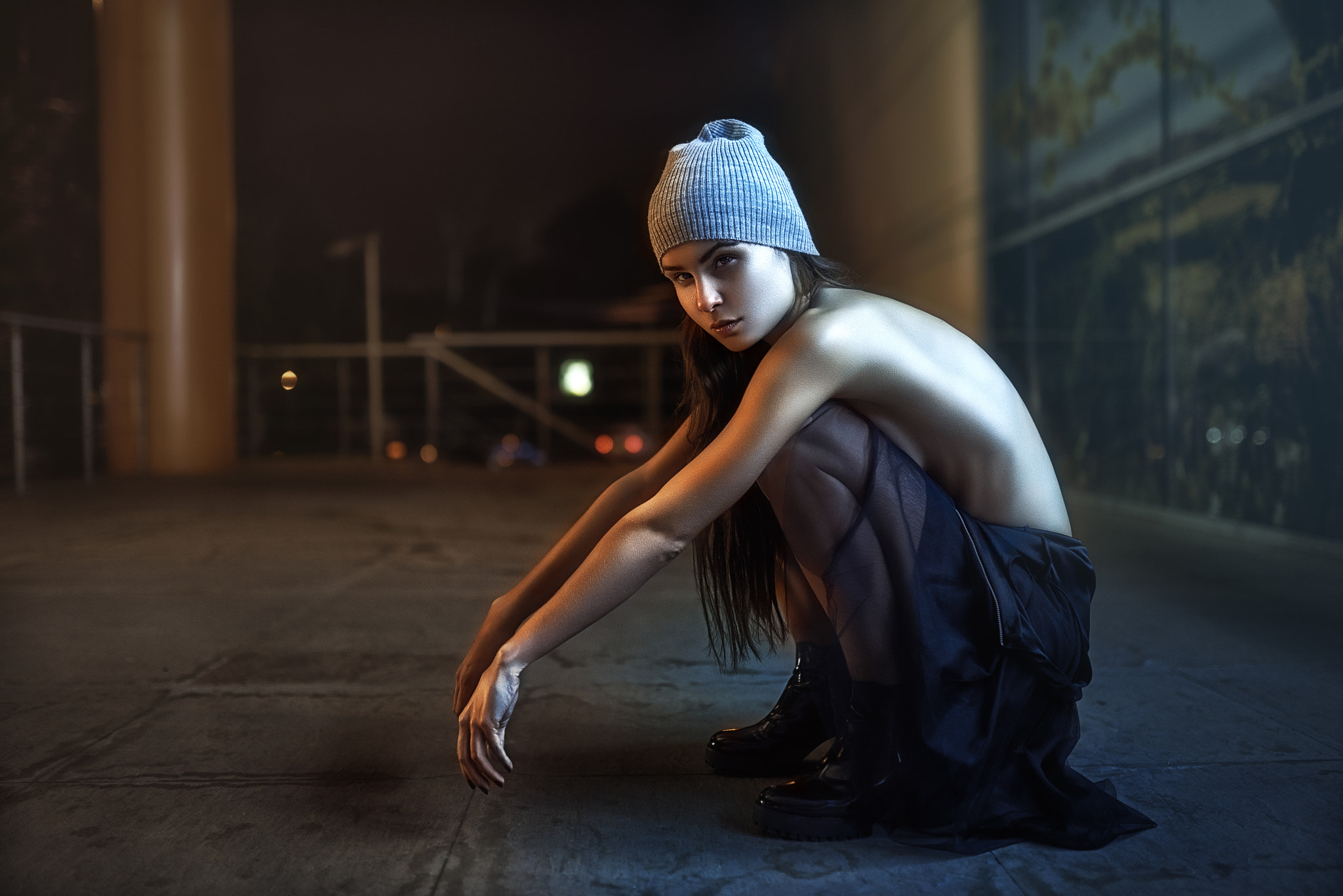People 2048x1367 Pavel Zaytsev women 500px hat squatting topless strategic covering