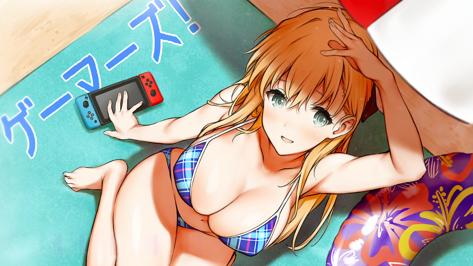 Anime 1920x1080 Gamers! (Series) Karen Tendou anime girls artwork Saboten blonde bikini cleavage big boobs