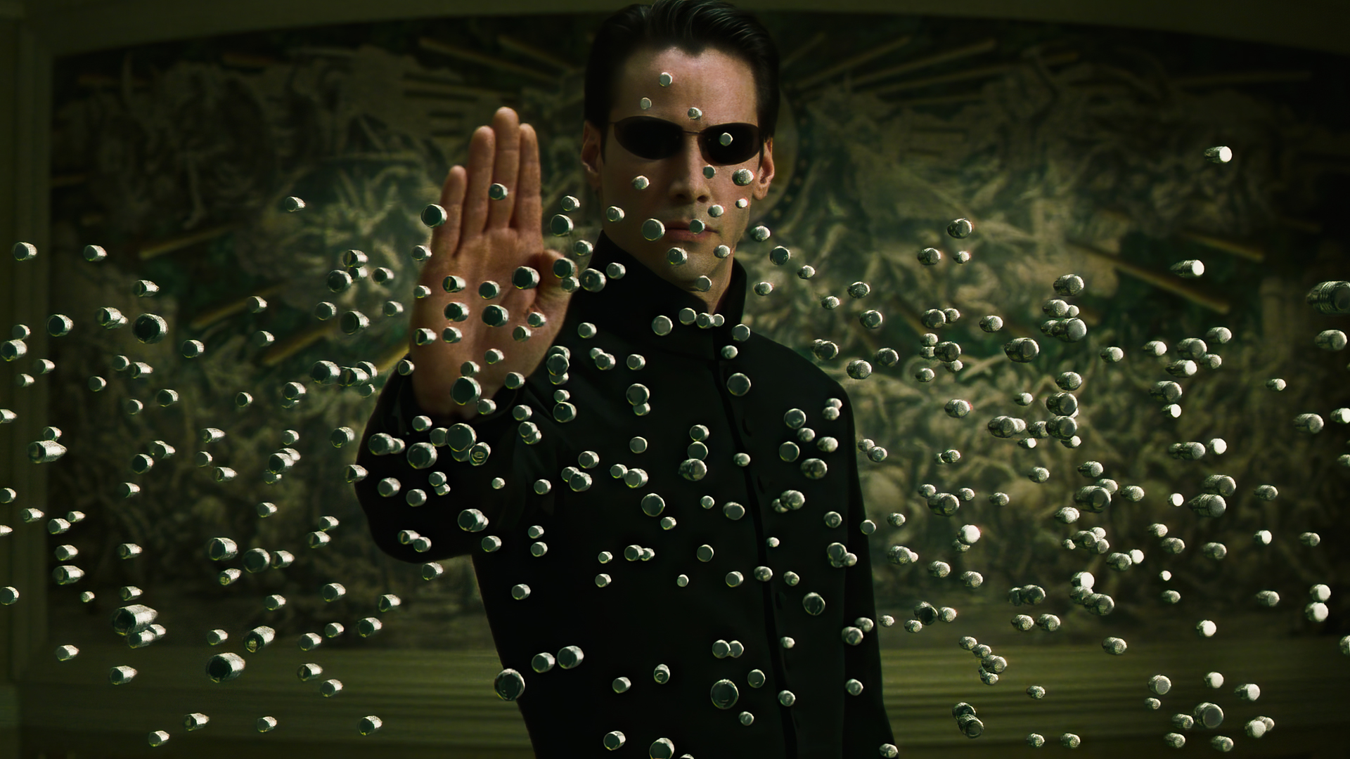 People 1920x1080 The Matrix Reloaded Neo Keanu Reeves movies film stills bullet sunglasses men