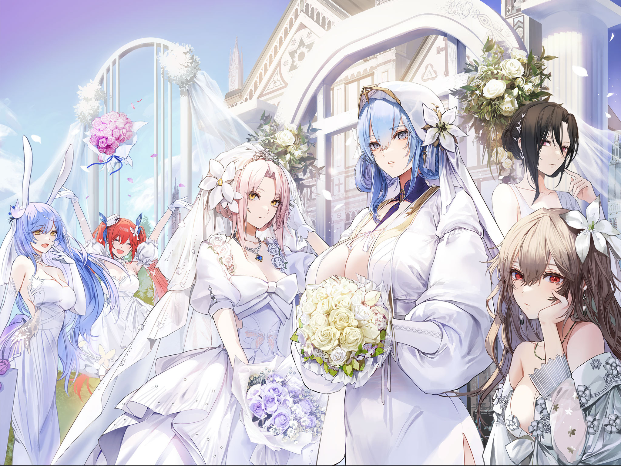 Anime 2048x1537 Girls Frontline DP-12 (Girls Frontline) anime girls dress wedding dress flowers flower in hair gloves big boobs petals